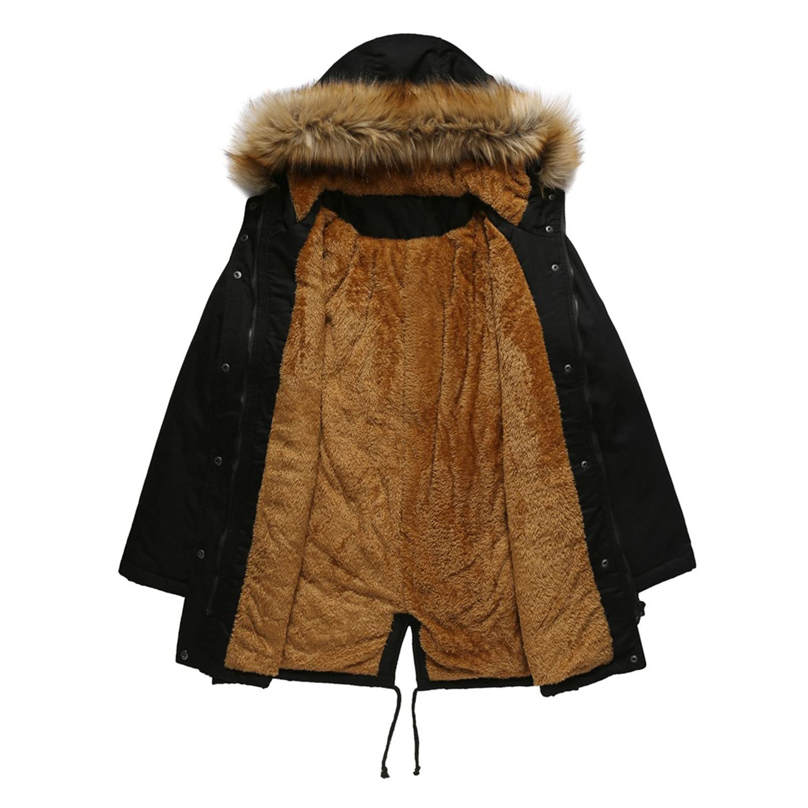 Women's Mid-Length Hooded Winter Coat - Solid Color Fleece-Lined Warm Padded Jacket with Fur Collar | Cold Weather Outerwear for Daily Commute & Outdoor Activities