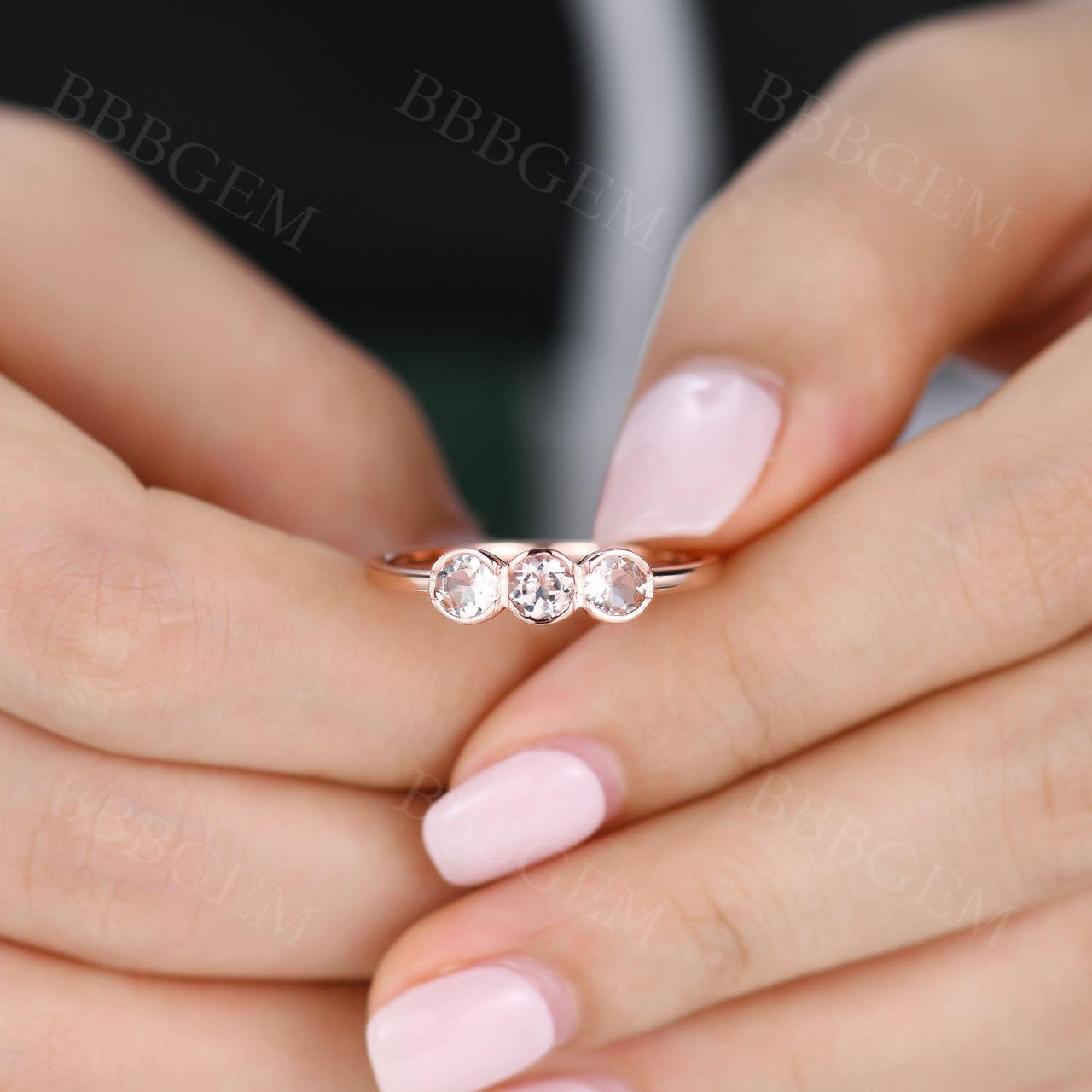 Morganite Wedding Ring - Minimalist Three Stone Engagement Ring for Women, Bridal Promise & Anniversary Gift - Perfect for Proposals, Weddings & Special Occasions