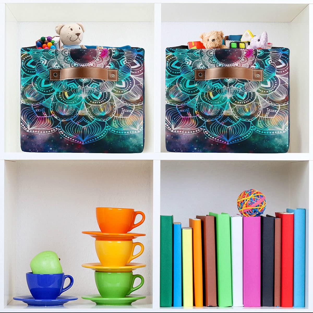 Bright Galaxy Mandala Foldable Fabric Storage Bins - Large Capacity Closet Organizers with Reinforced Handles (2-Pack) | Perfect for Bedroom, Closet, Nursery & Office Organization