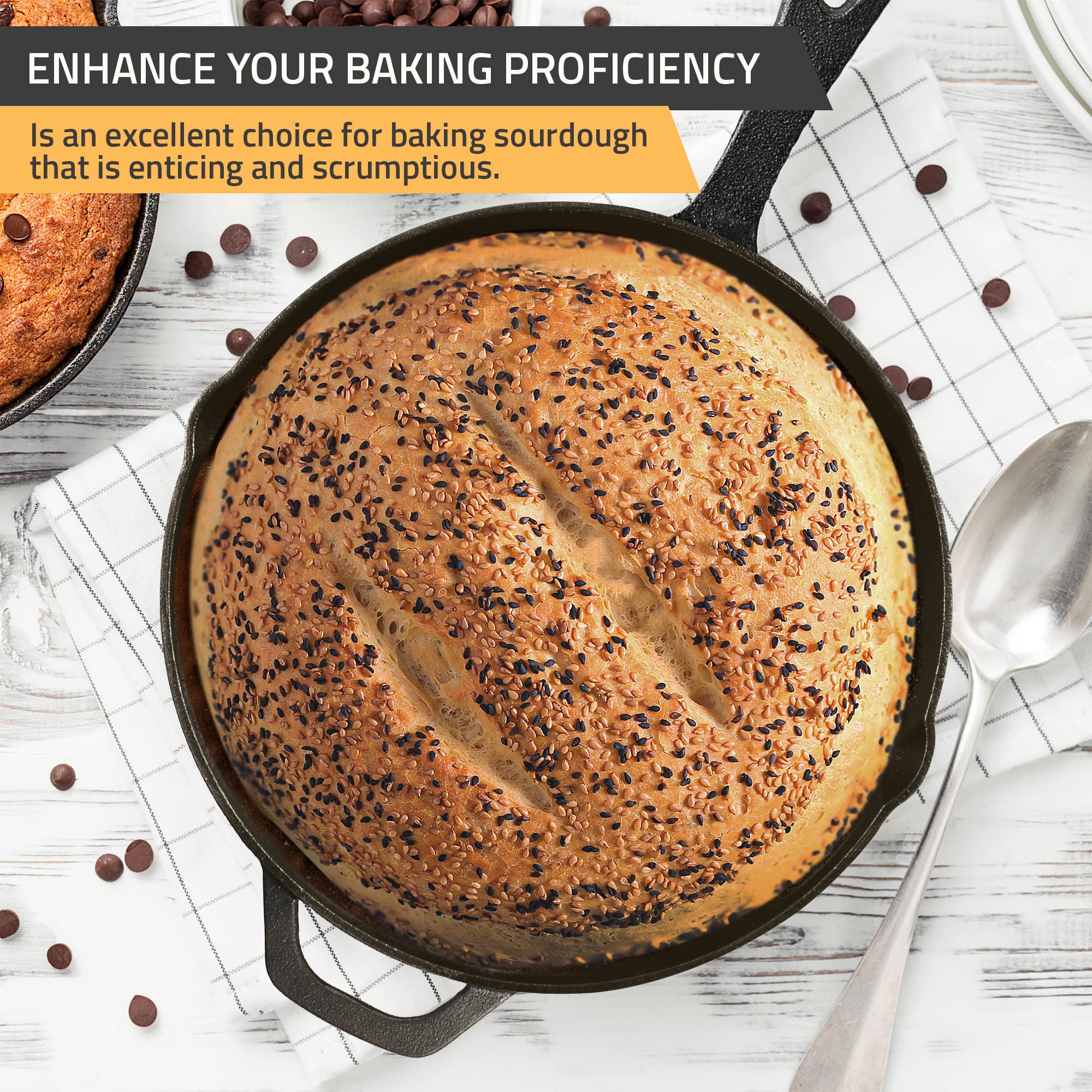 KICHLY 10.25 Inch Pre-Seasoned Cast Iron Skillet - Heavy Duty Frying Pan & Grill Cookware for Indoor/Outdoor Cooking - Perfect for Camping, BBQ & Stovetop Use