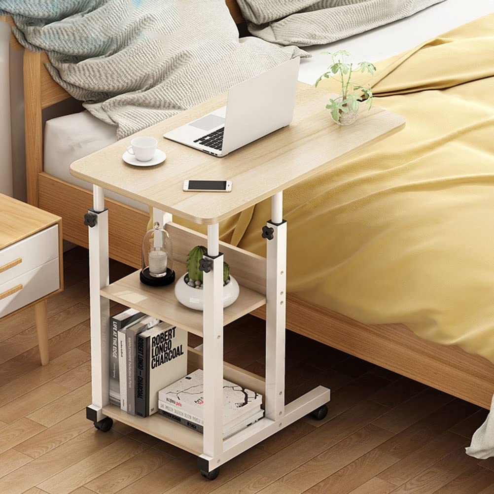 YUDIZWS Adjustable Height Portable Rolling Standing Desk with Wheels - Mobile Laptop Cart for Sit-Stand Workstation, Creative PC Notebook Writing Table (Natural) - Perfect for Home Office, Study Room & Co-working Spaces