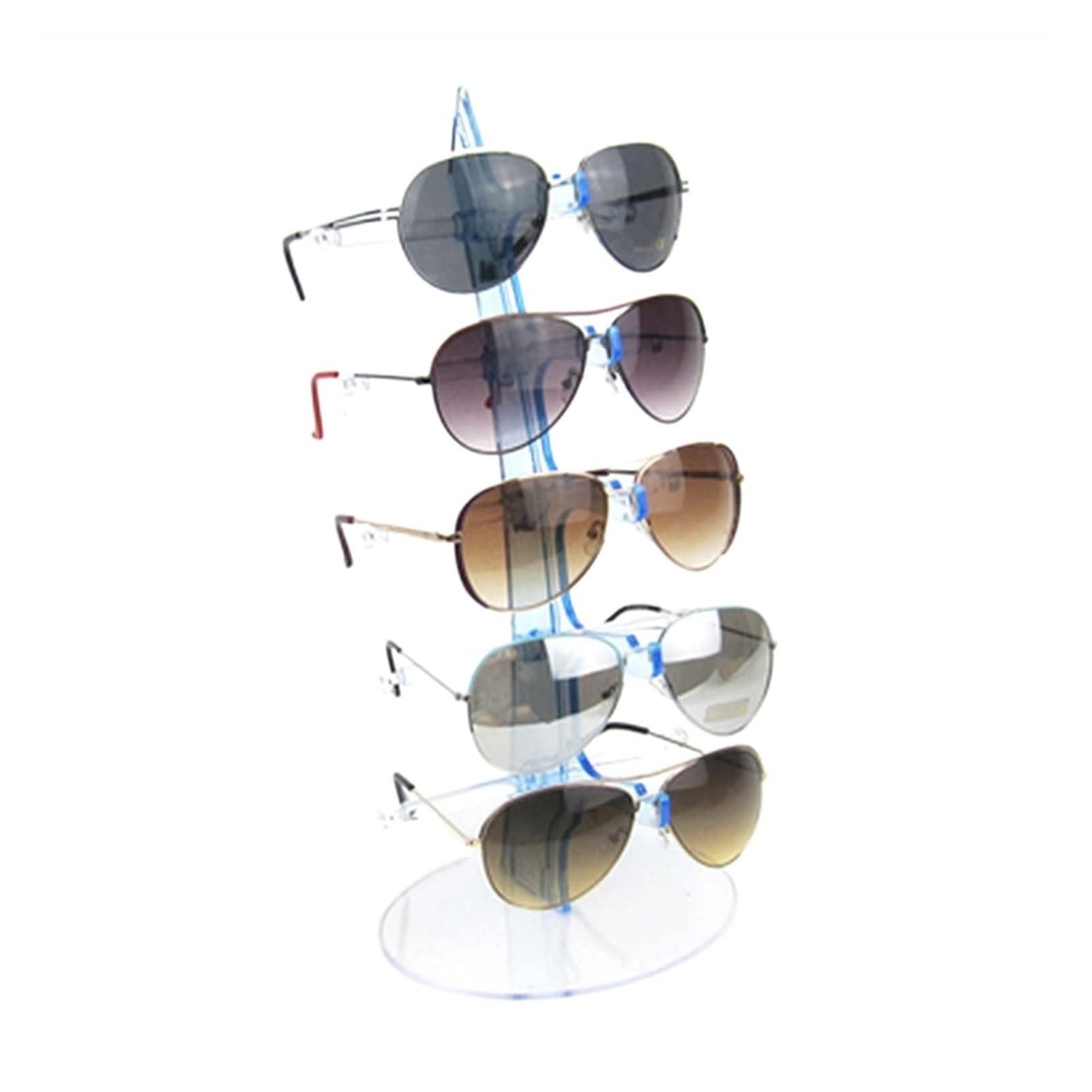 YUXI8541NO 5-Tier Sunglasses Display Stand - Eyeglasses Holder Shelf for Organizing & Showcasing Glasses - Black & Transparent Multi-Color Options (Blue) - Perfect for Retail Stores, Boutiques & Home Organization