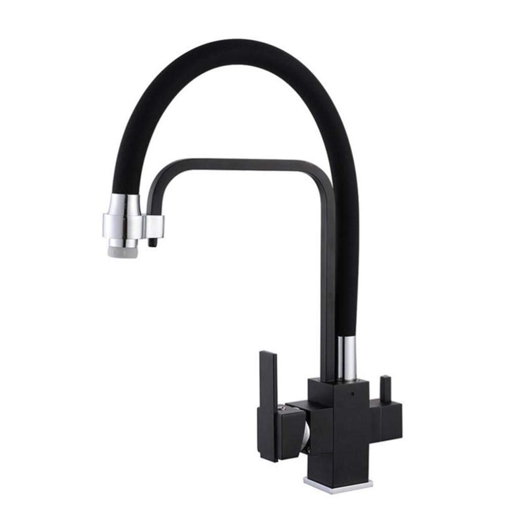 MAHWTF 3-Way Rotatable Kitchen Faucet Water Filter - Hot & Cold Water Purification System with Multi-Function 3-in-1 Design (Black) for Drinking, Cooking, and Dishwashing