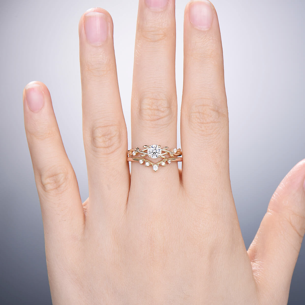 5mm Round Brilliant Moissanite Engagement Ring Set - Nature Inspired Leaf Branch Wedding Band, Unique Twig Bridal Jewelry for Women | Perfect for Proposals, Anniversaries & Romantic Occasions
