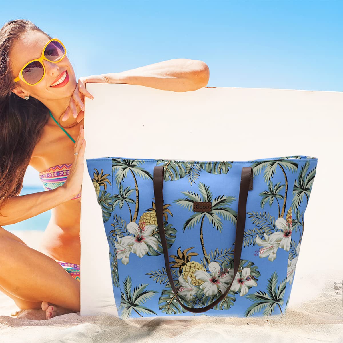 Extra Large Waterproof Beach Bags for Women with Zipper - Stylish Travel Tote for Daily Use, Pool, Vacation & Shopping