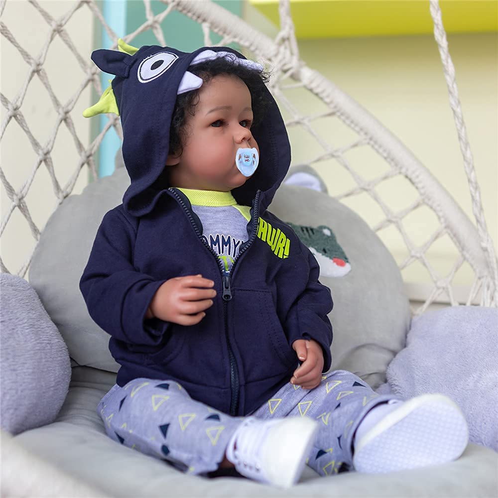 20 Inch Realistic Weighted African American Reborn Baby Doll - Lifelike Black Skin Boy with Blue Eyes, Perfect Gift for Boys | Nursery Decor, Playtime, Collectibles & Emotional Support