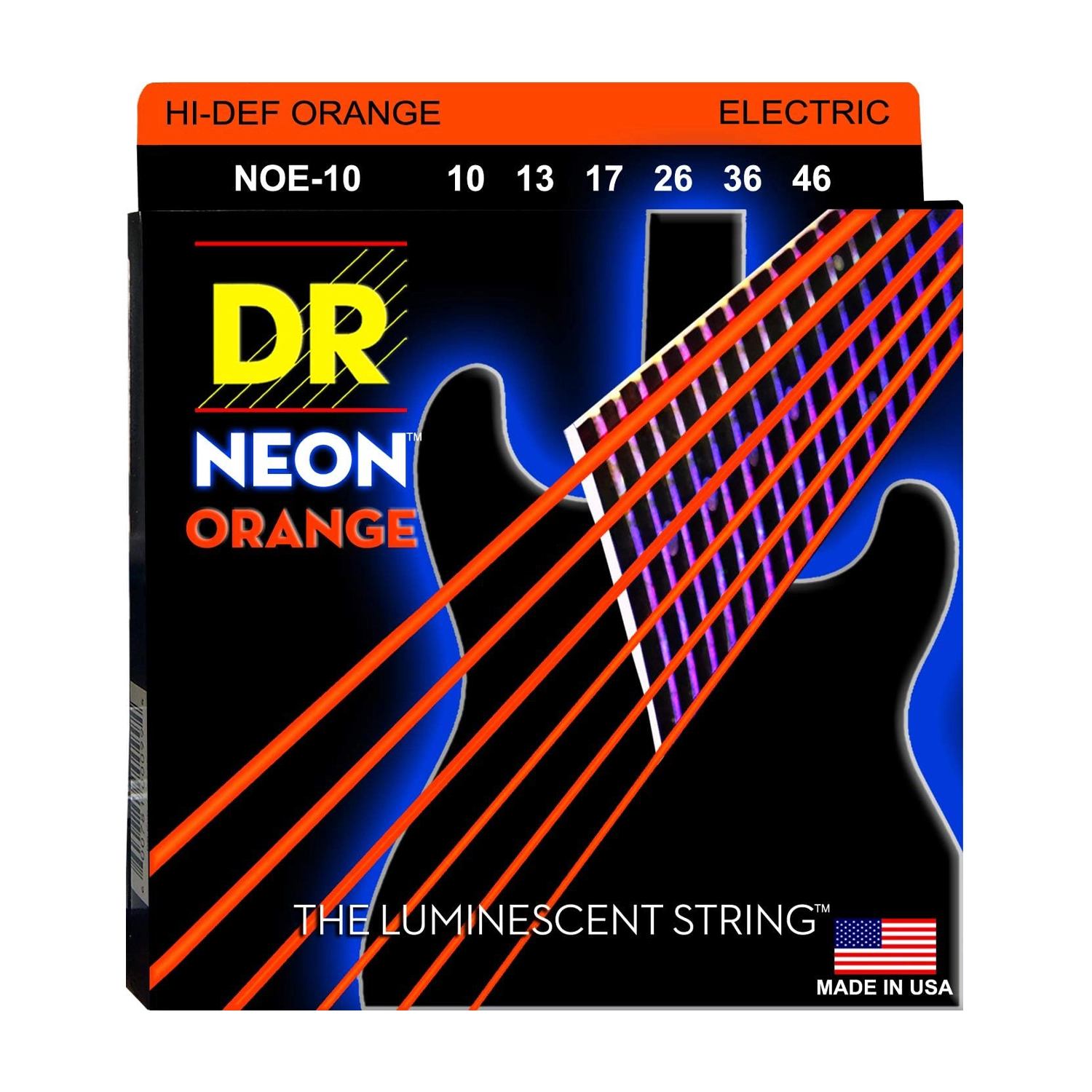 DR Strings Electric Guitar Strings - Neon Orange Coated Medium Gauge (.010-.046) - Perfect for Rock, Blues & Stage Performance