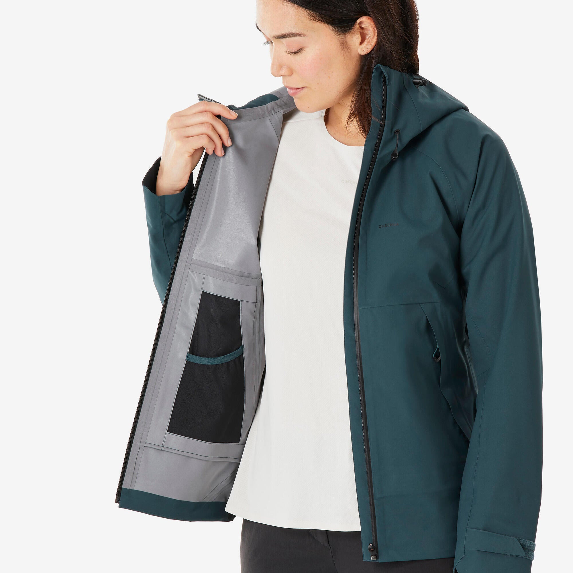 Quechua Women's MH500 Lightweight Waterproof Hiking Jacket - Windproof Outdoor Raincoat for Trekking, Camping & Travel
