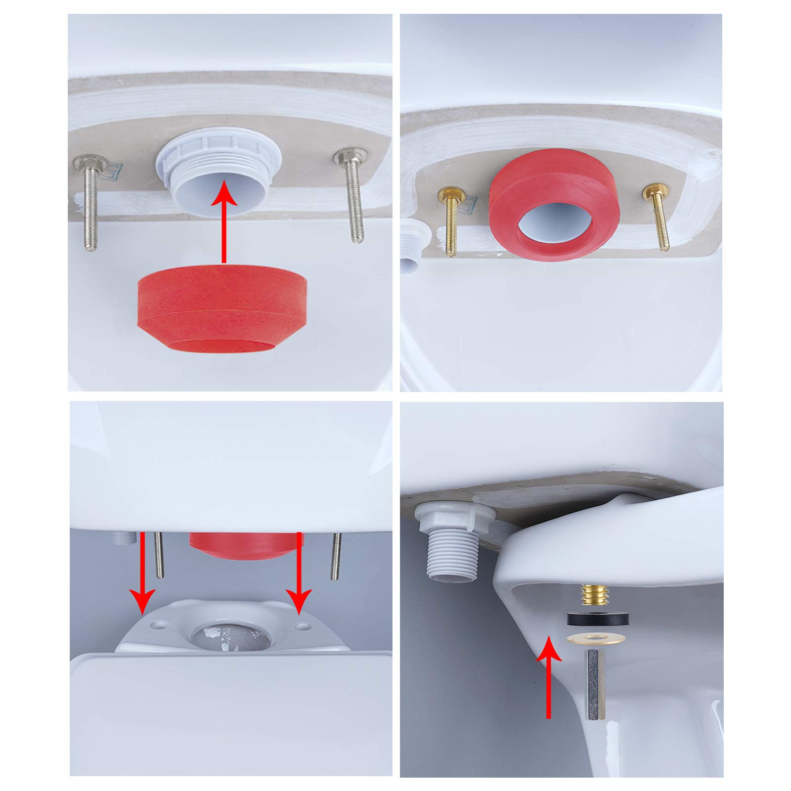 iFealClear Universal Toilet Tank to Bowl Gasket & Bolt Kit - Fits Most 2-Inch & 2.5-Inch Flush Valve Openings - Durable Red Rubber Seal - Perfect for Toilet Repair & Leak Prevention in Homes & Commercial Restrooms