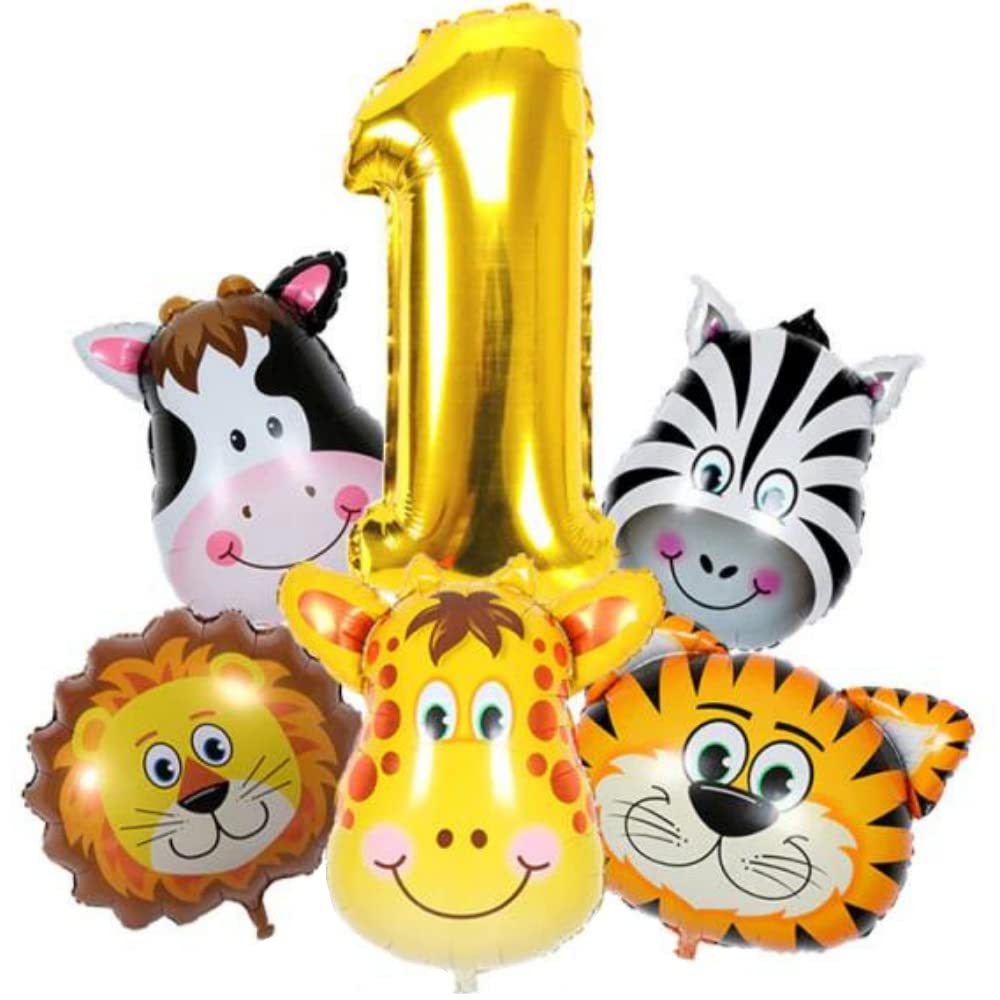 DIWULI Safari Animal Balloons Set - Jungle Theme Party Decorations for 1st Birthday, Baby Shower & Zoo Events (Lion, Giraffe, Tiger, Cow, Zebra) | Perfect for Wild One Celebrations, Gender Reveals & Kids Room Decor