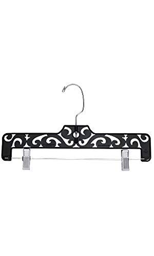 50 Pack Black Damask Carved Plastic Pant Hangers - 14 Inch Closet Organizers for Trousers, Skirts & Pants - Space Saving Wardrobe Storage Solution for Home & Retail Use