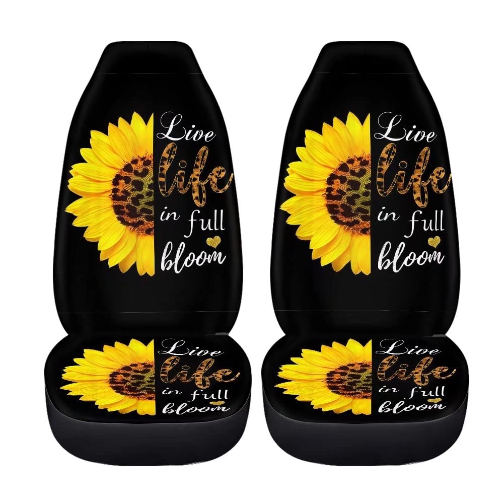 Sunflower Motivational Quotes Car Seat Covers Set of 2 - Universal Fit Front Seat Protectors & Cushion Pads for Women - Perfect for Road Trips, Commuting & Protecting Vehicle Seats
