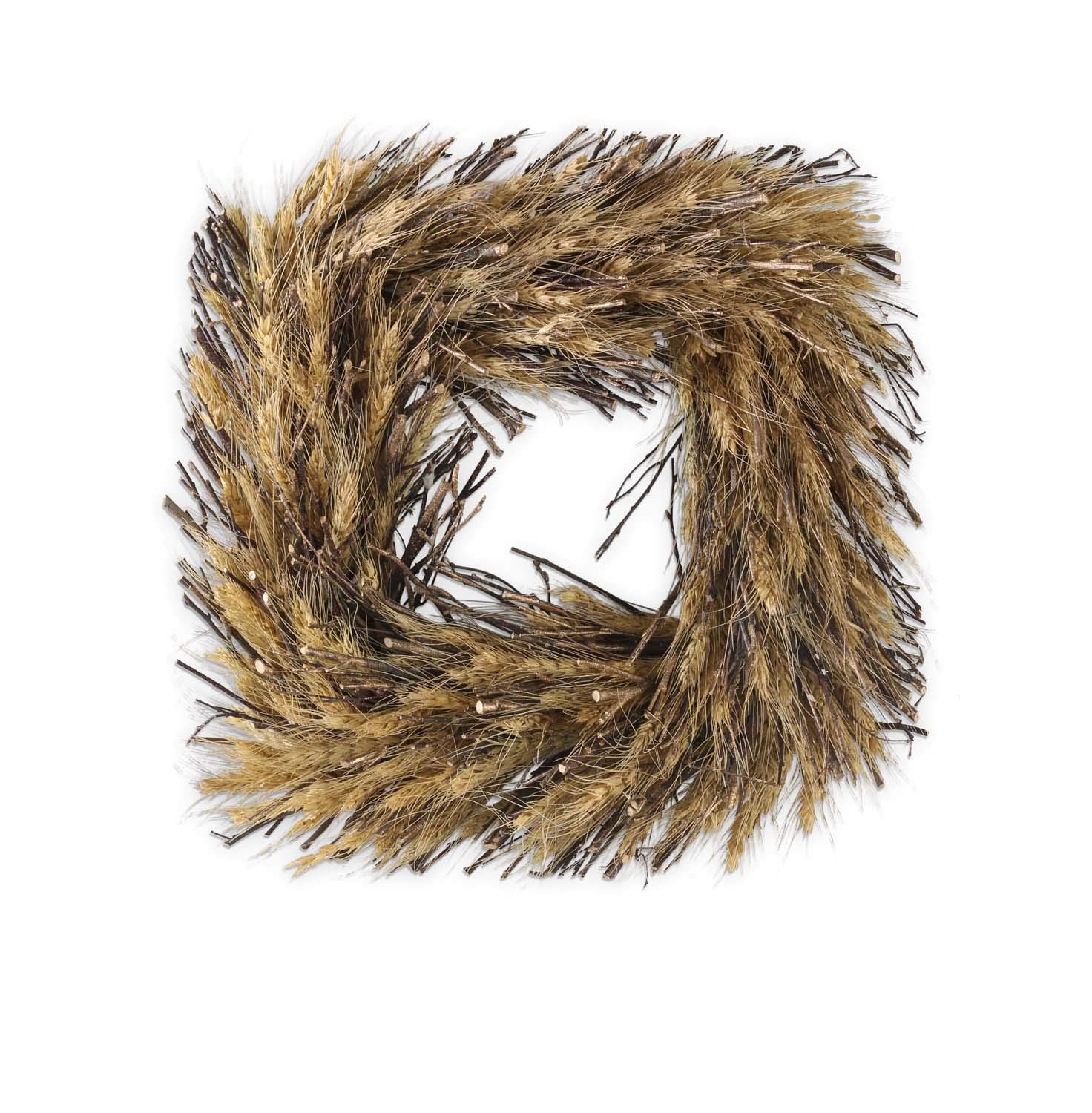 K&K Interiors 41144A-1 12 Inch Square Dried Wheat and Twig Wreath - Natural Brown Rustic Farmhouse Decor for Wall, Door, and Table Centerpiece