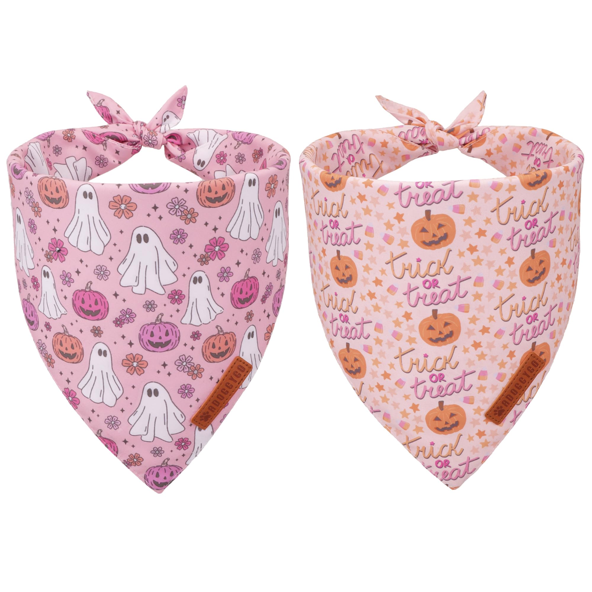 ADOGGYGO Halloween Dog Bandana - Pink Pumpkin Ghost Scarf for Medium & Large Dogs | Adjustable Pet Bandana for Female Dogs | Perfect for Halloween Parties & Costume Events