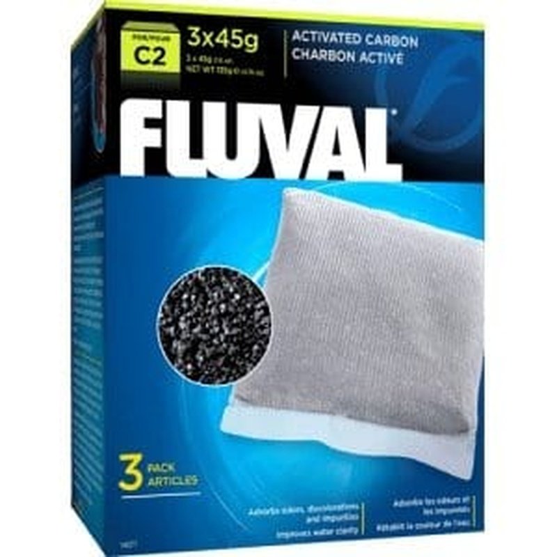 Fluval C2 Carbon Replacement Filter Media - 3 Pack (45g Each) for Aquarium & Fish Tank Filtration - Improves Water Clarity & Removes Impurities