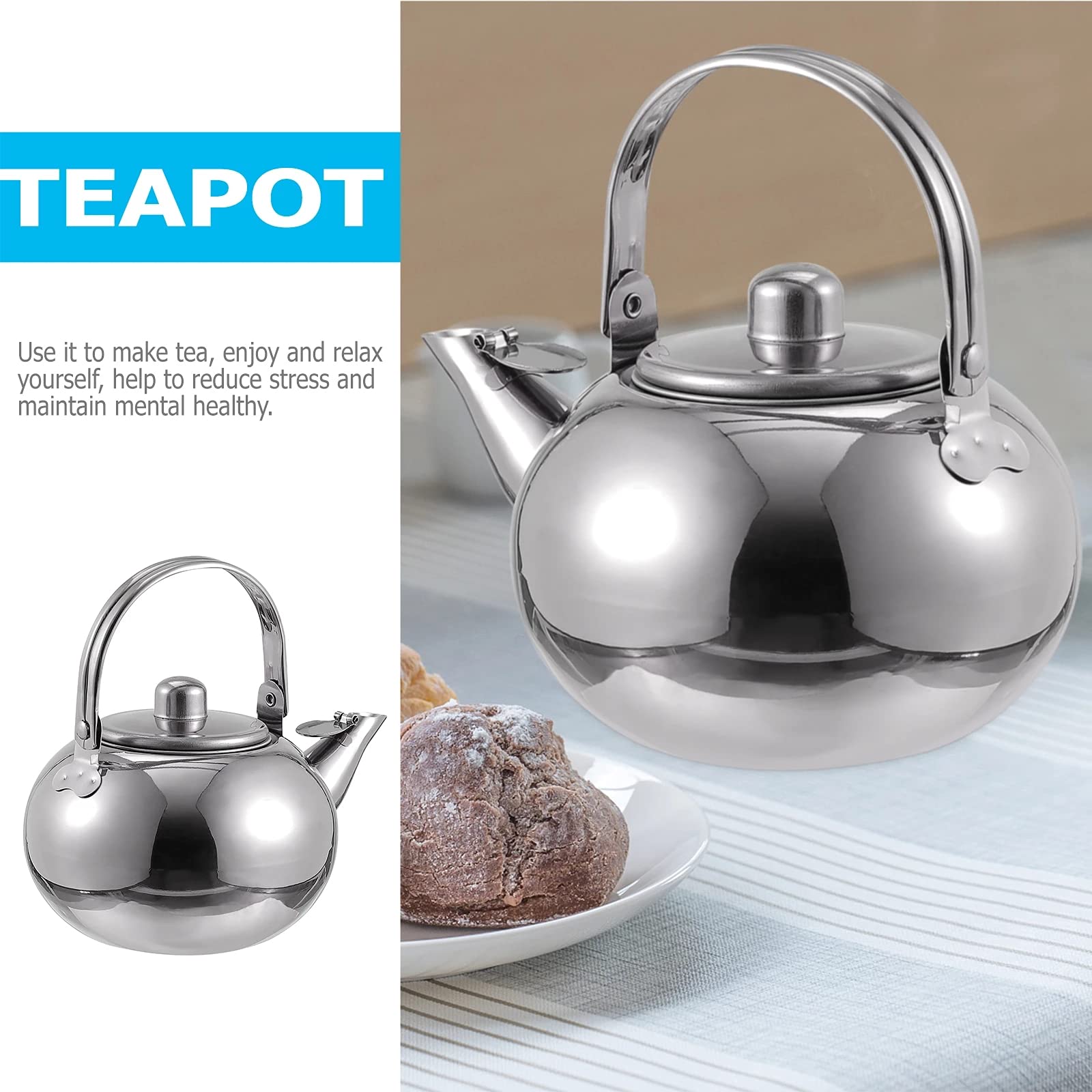 1Pc Stainless Steel Tea Kettle - Large Capacity Portable Teapot with Filter Screen for Kitchen, Camping & Office Use (Silver)