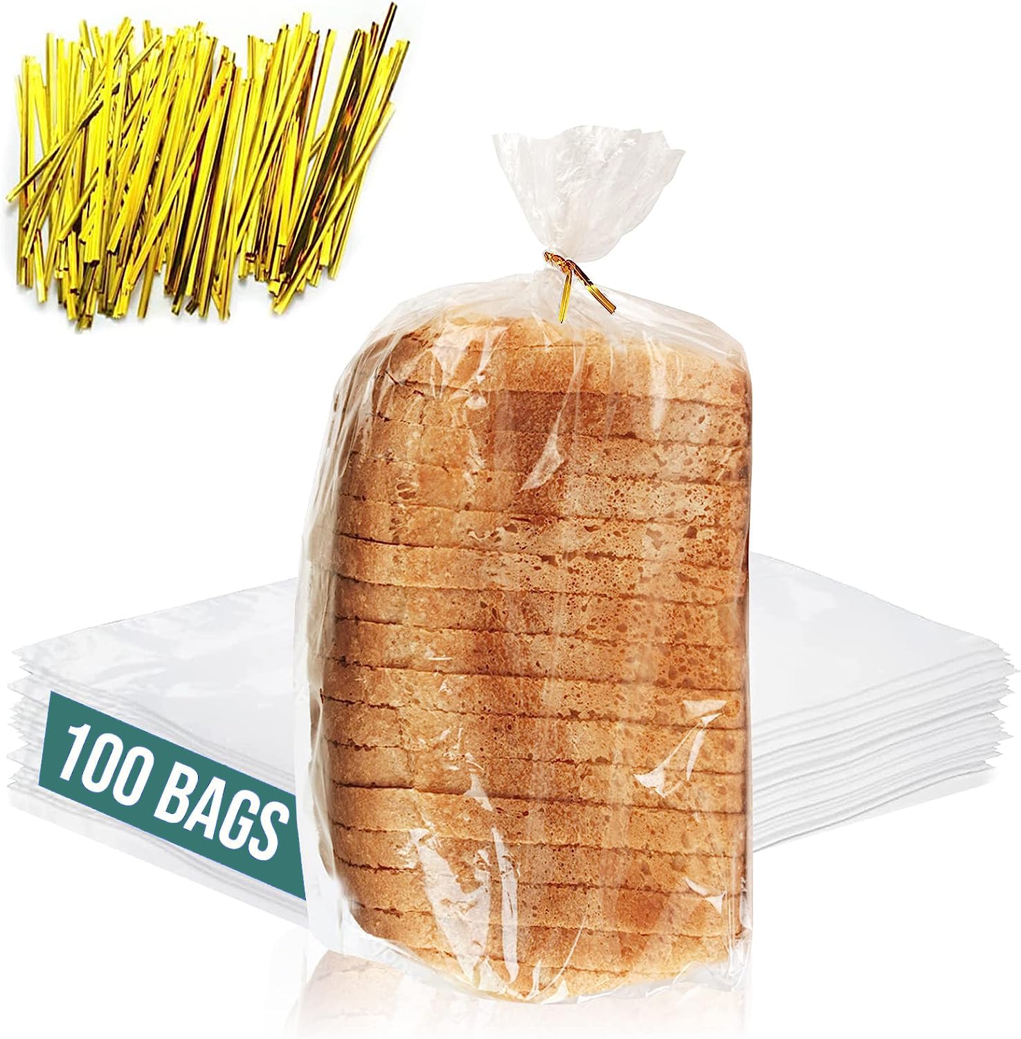 100 Pack Reusable Plastic Bread Bags with Ties - Clear Airtight Storage Bags for Homemade Bread, Moisture-Free Preservation - Perfect for Home Bakers & Bakery Owners - Great for Fresh Bread Storage, Meal Prep & Gifting