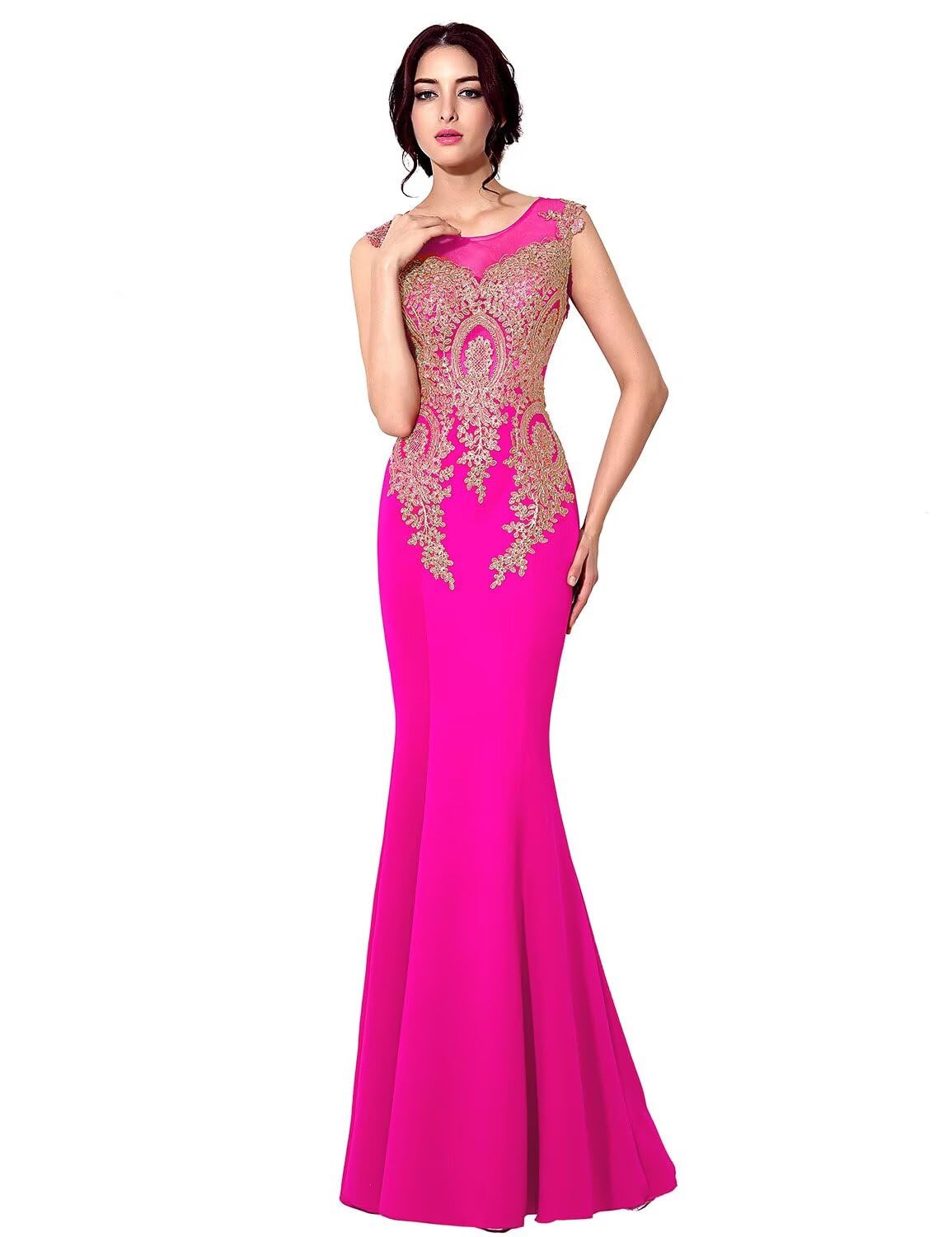 Elegant Satin Women's Evening Gowns - Sleeveless Crew Neck Formal Dress with Applique Details for Wedding, Prom & Special Occasions | Sexy Ball Gown Long Dress for Parties & Black Tie Events