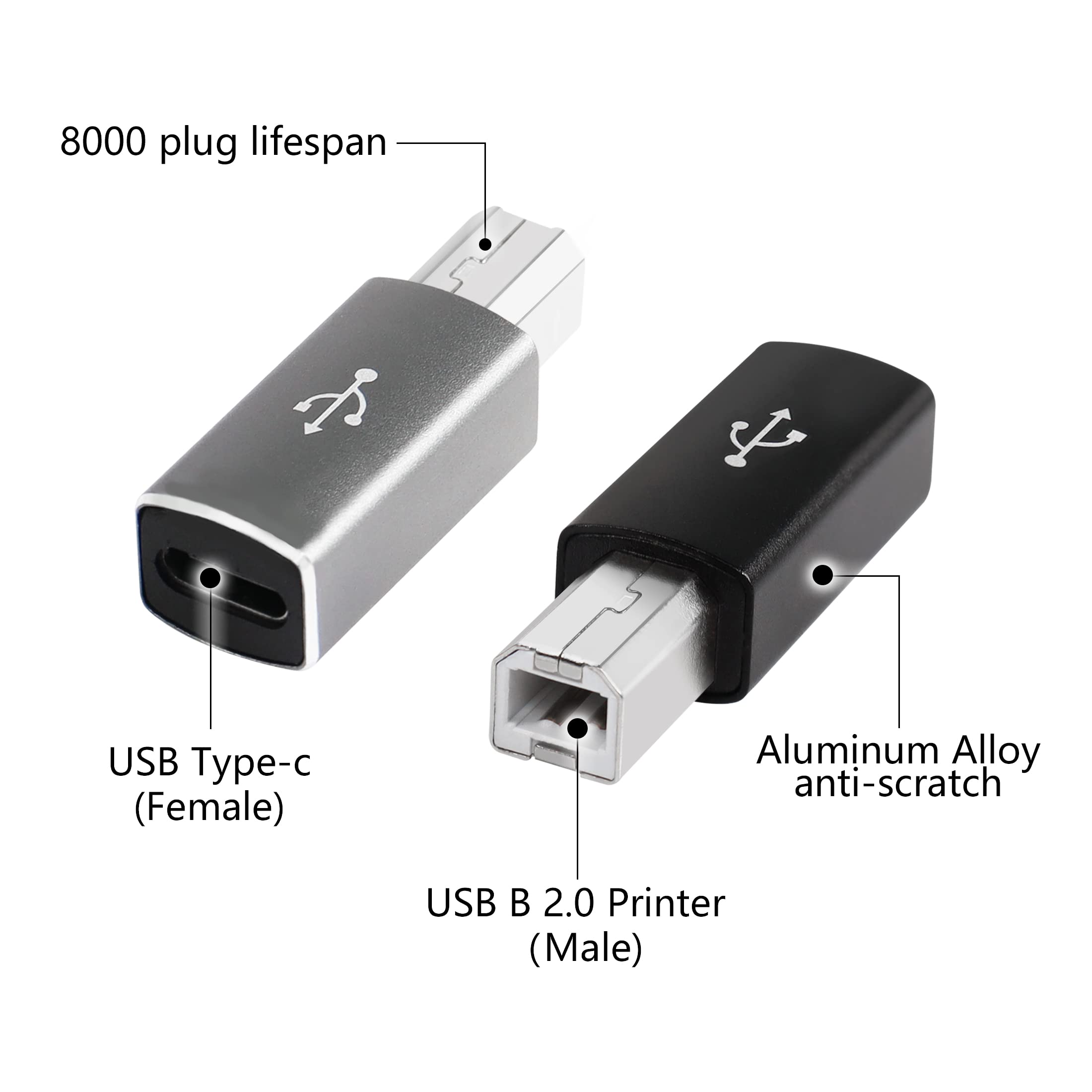 YACSEJAO USB C to USB B Adapter 4-Pack - USB C Female to Printer Male Converter - Compatible with MIDI, Printers, Electric Piano & Synthesizers - Perfect for Music Production & Office Printing Setup