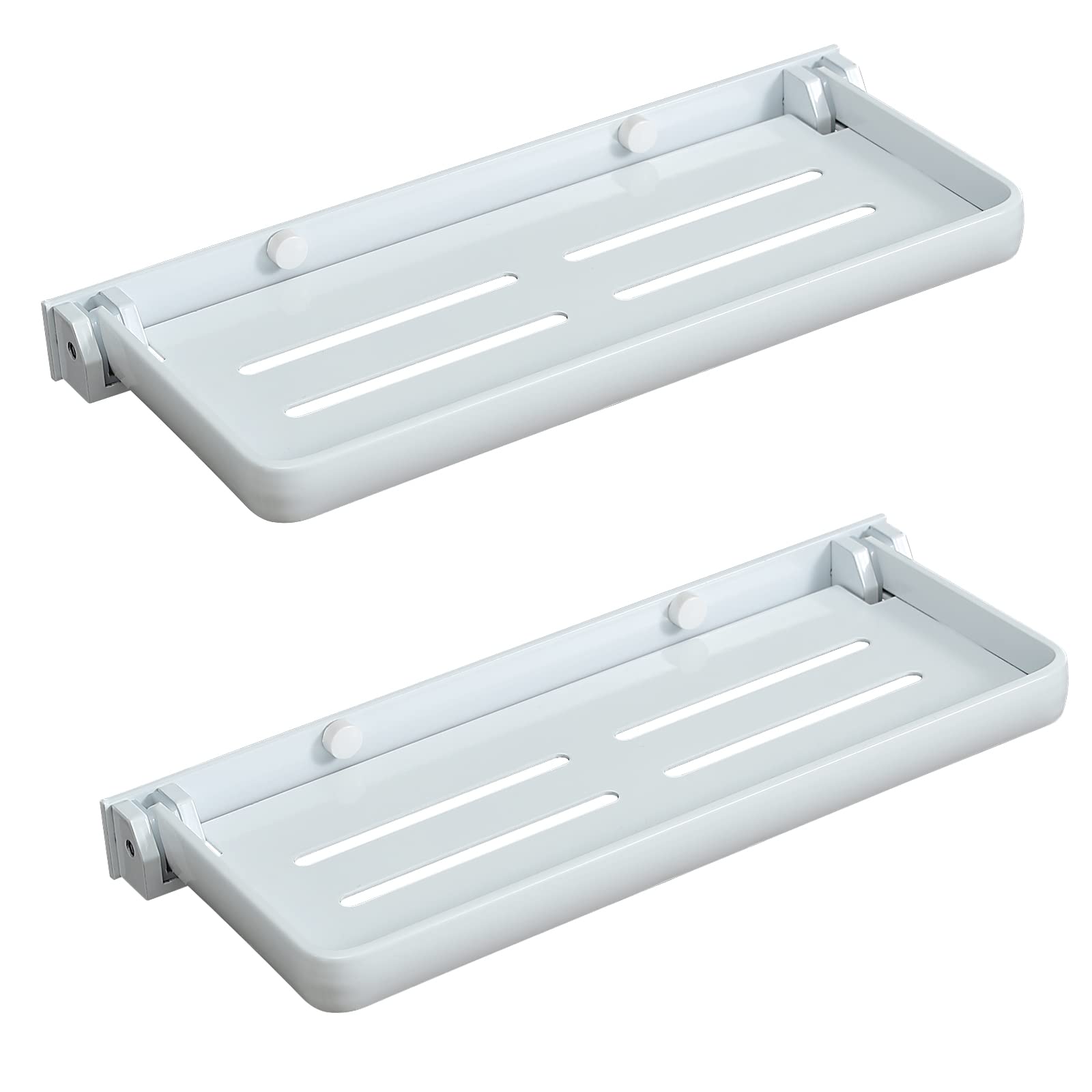 White Small Folding Wall Shelf - 2-Pack Metal Floating Shelves for Laundry Room, Bathroom & Bedside - 90° Foldable, Waterproof Space-Saving Storage Solution for Small Spaces (Perfect for Toilet Room, Kitchen & Closet Organization)