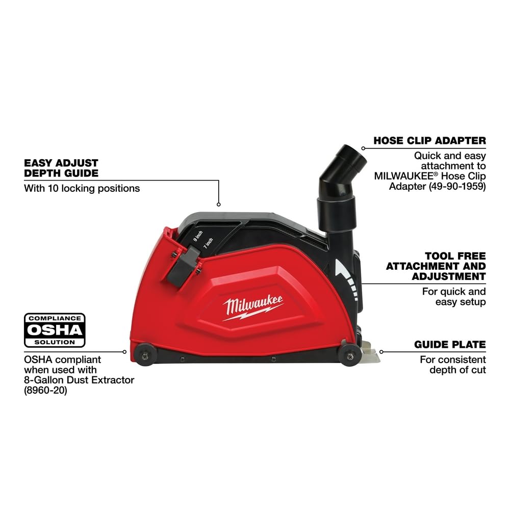 Milwaukee 7-9 Inch Large Angle Grinder Dust Shroud for Concrete Cutting - Heavy-Duty Metal Grinding Guard with Dust Collection for Construction, Renovation & DIY Projects