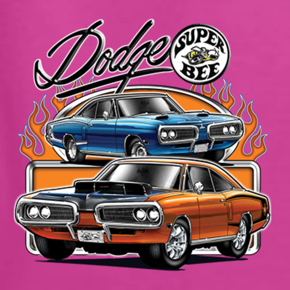 Flaming Dodge Super Bee Muscle Car T-Shirt for Men | Vintage American Muscle Car Graphic Tee | Perfect for Car Enthusiasts & Casual Wear