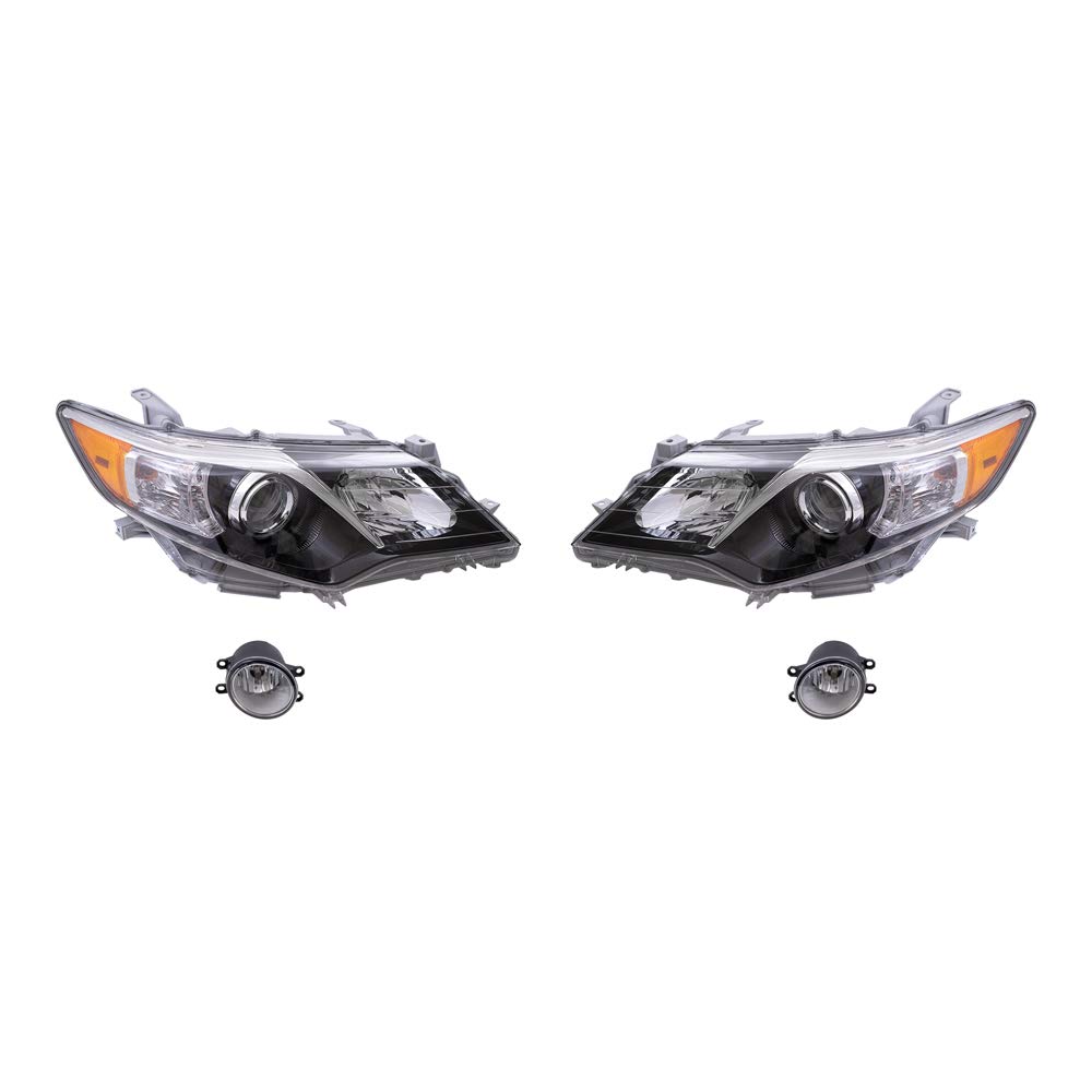 Brock Replacement Halogen Headlights & Fog Lights 4-Piece Set - Black Bezel for 2012-2014 Toyota Camry SE/SE Sport | Perfect for Night Driving & Enhanced Visibility