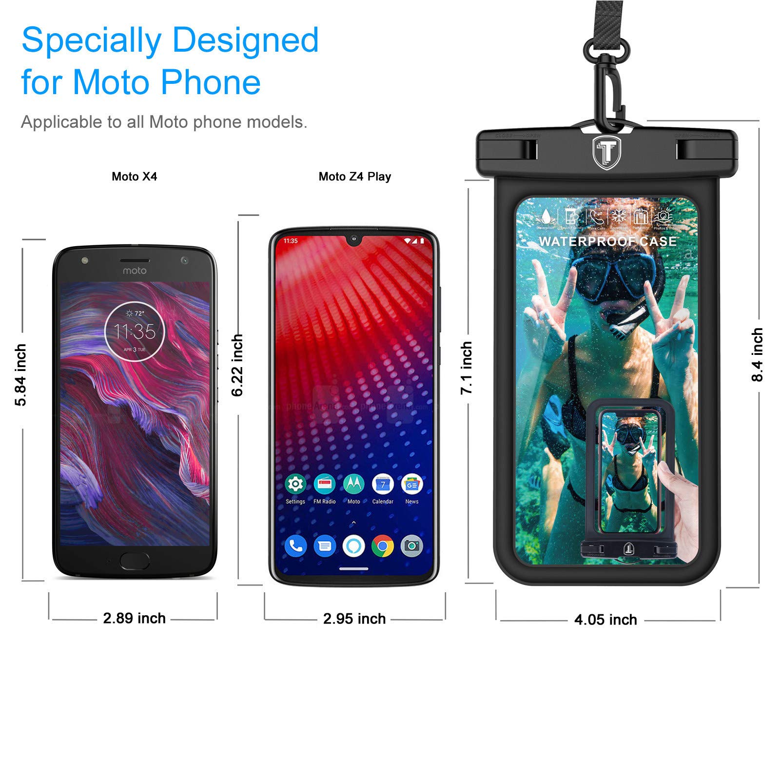 Waterproof Phone Pouch Dry Bag - Underwater Case for Motorola Moto G Series (G Power/G Stylus/G Play/G Fast/G7/G6/G5/E 2020/E6/E5/Z4/Z3) - IPX8 Certified Waterproof Protection with Lanyard - Ideal for Beach, Swimming, Kayaking & Outdoor Activities (2 Pack, Black)