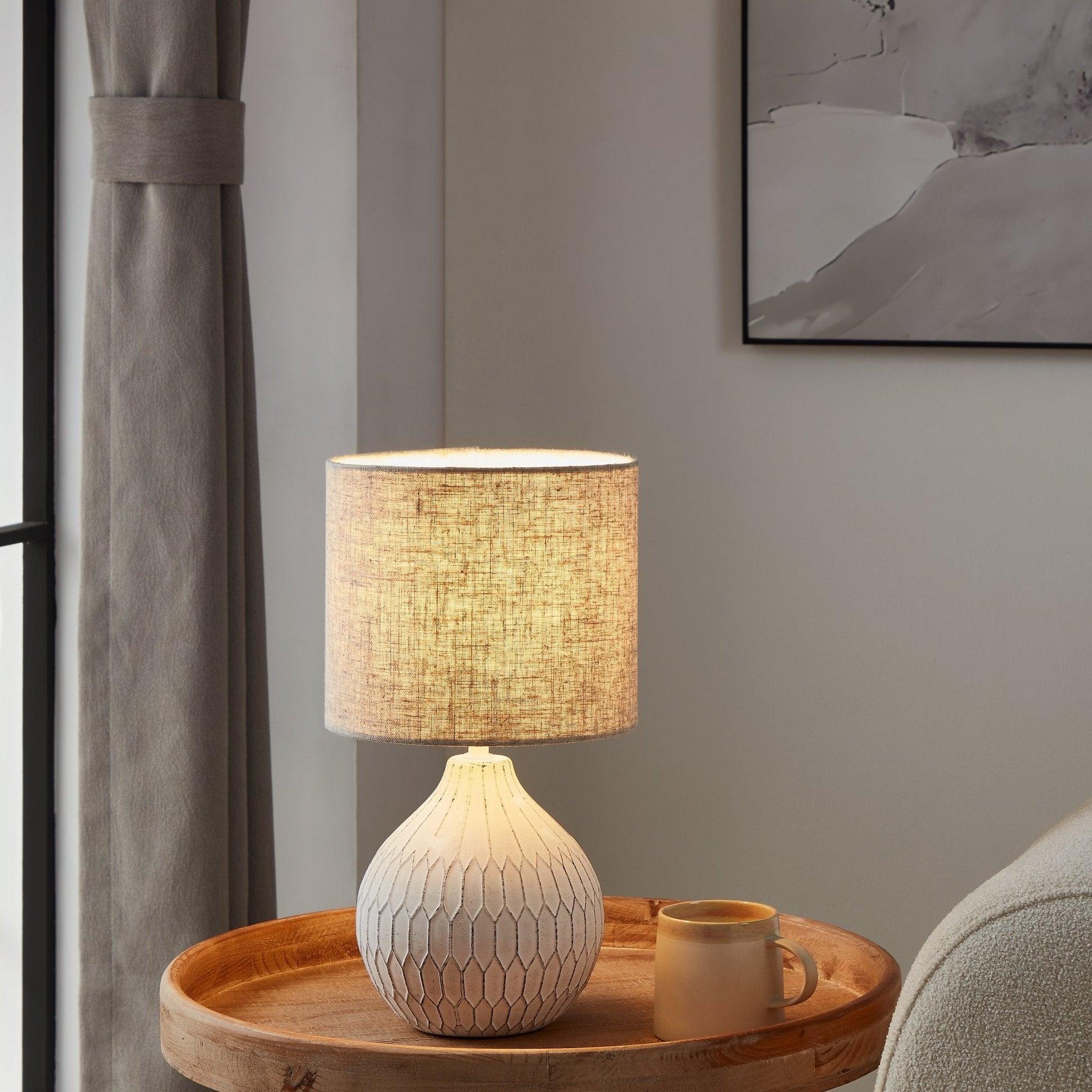 Eglo Bellariva 3 Light White Boho Style Table Lamp with Fabric Shade - Perfect for Living Room, Bedroom, or Office Decor