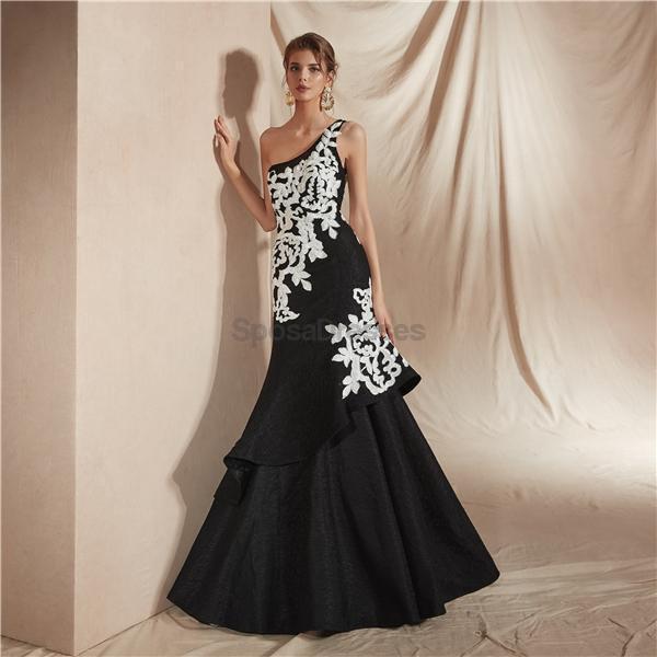 Elegant One Shoulder Ruffle Black Mermaid Evening Prom Dress for Women - Perfect for Formal Parties, Homecoming, and Special Occasions