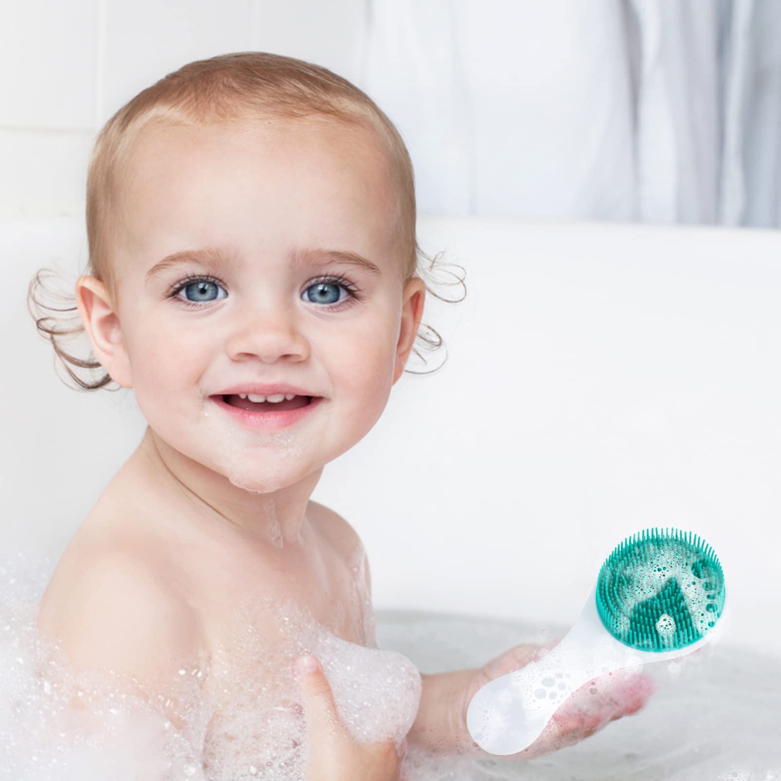 Baby Bath Brush - Silicone Shampoo Scrubber for Newborns & Kids - Gentle Exfoliator & Massage Brush for Bath Time