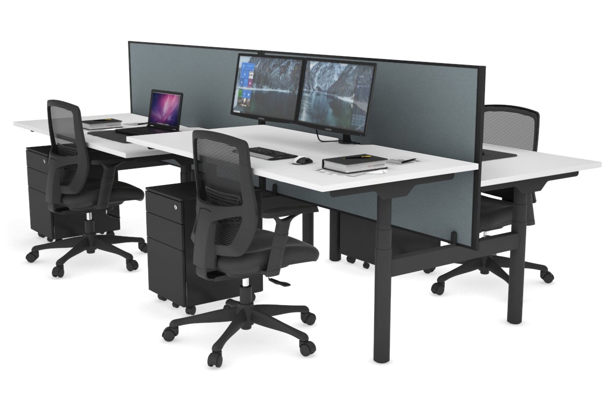 Flexi Premium Height Adjustable 4-Person H Bench Workstation - Black Frame [1200L x 800W with Cable Management] - Ideal for Office, Coworking Spaces & Home Offices
