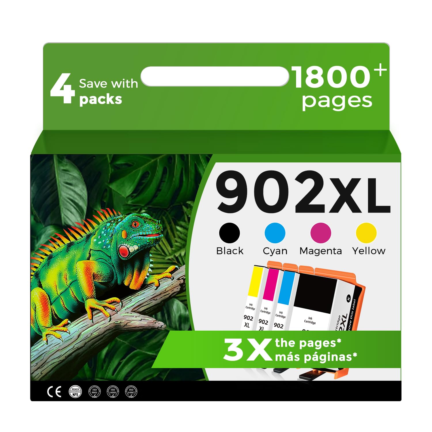 HP 902XL Ink Cartridge Combo Pack - High Yield Black, Cyan, Magenta, Yellow - Compatible with HP OfficeJet 6950-6978, 6960-6968 Printers - Perfect for Home & Office Printing, Documents, Photos, and School Projects