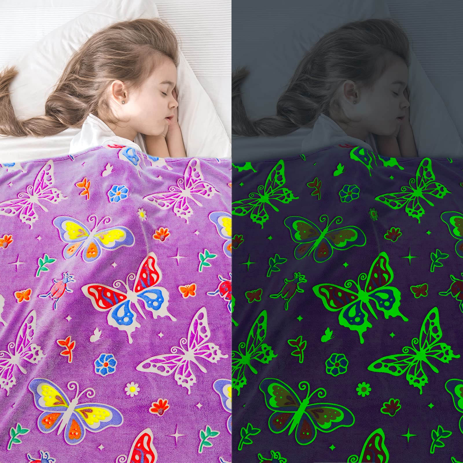 Glow in The Dark Butterfly Blanket - Soft & Cozy Throw for Girls, Women & Kids | Perfect Birthday Gift, Bedroom Decor & Camping Accessory