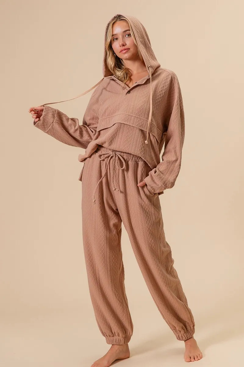 BiBi Textured Knit Buttoned Hoodie Top for Women - Cozy Casual Pullover Sweater with Front Buttons | Perfect for Fall Layering, Weekend Outfits & Coffee Dates