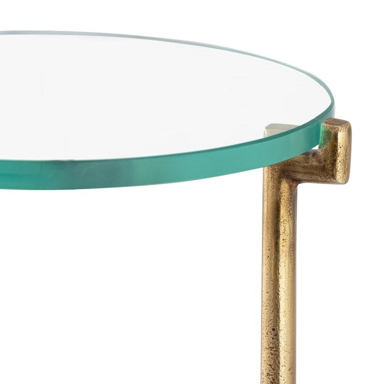 Stylish Accent Table with Bump Out Design - 9.75 x 22.5 Inches in Brass & Clear Glass - Perfect for Living Room, Bedroom, or Entryway Decor