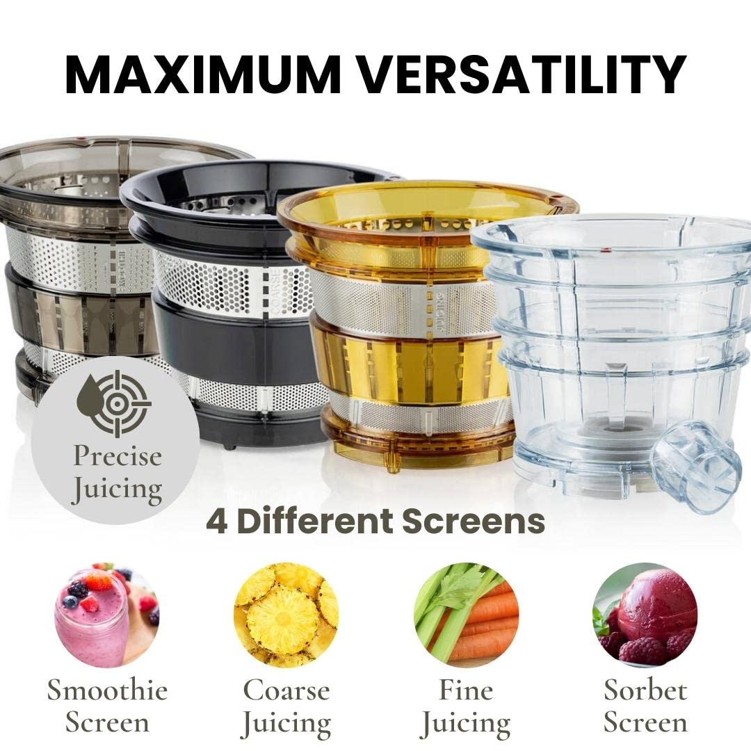 Premium SANA 868 Wide Mouth Cold Pressed Vertical Juicer - Patented Trap Door System, 240W High Torque Motor, 2 Accessories Included - 15 Year Warranty (Black) | Perfect for Healthy Juicing, Detox Drinks & Smoothies at Home or Gym