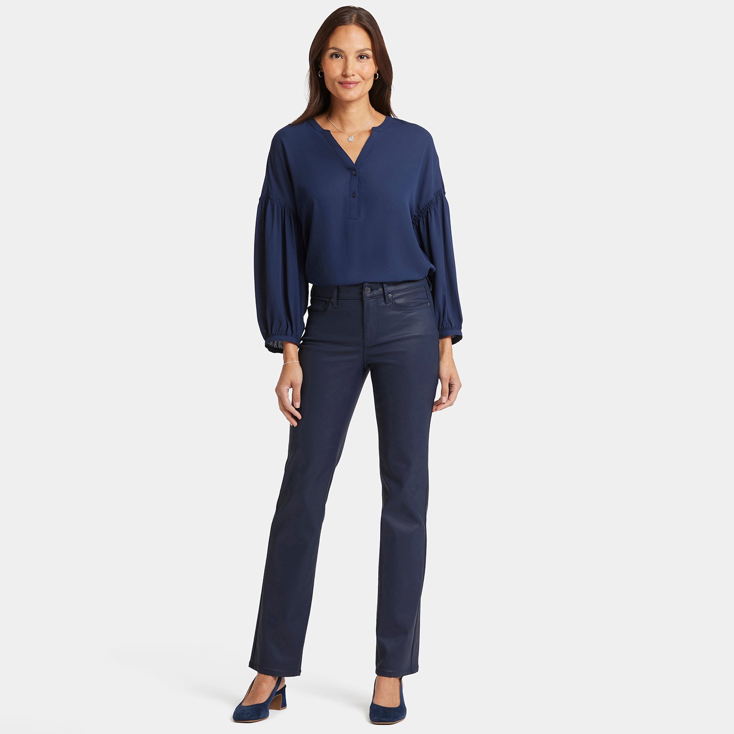 Coated Marilyn Straight Jeans for Petite Women | Starless Sky Wash | Slim Fit Denim Pants for Casual Wear & Night Out
