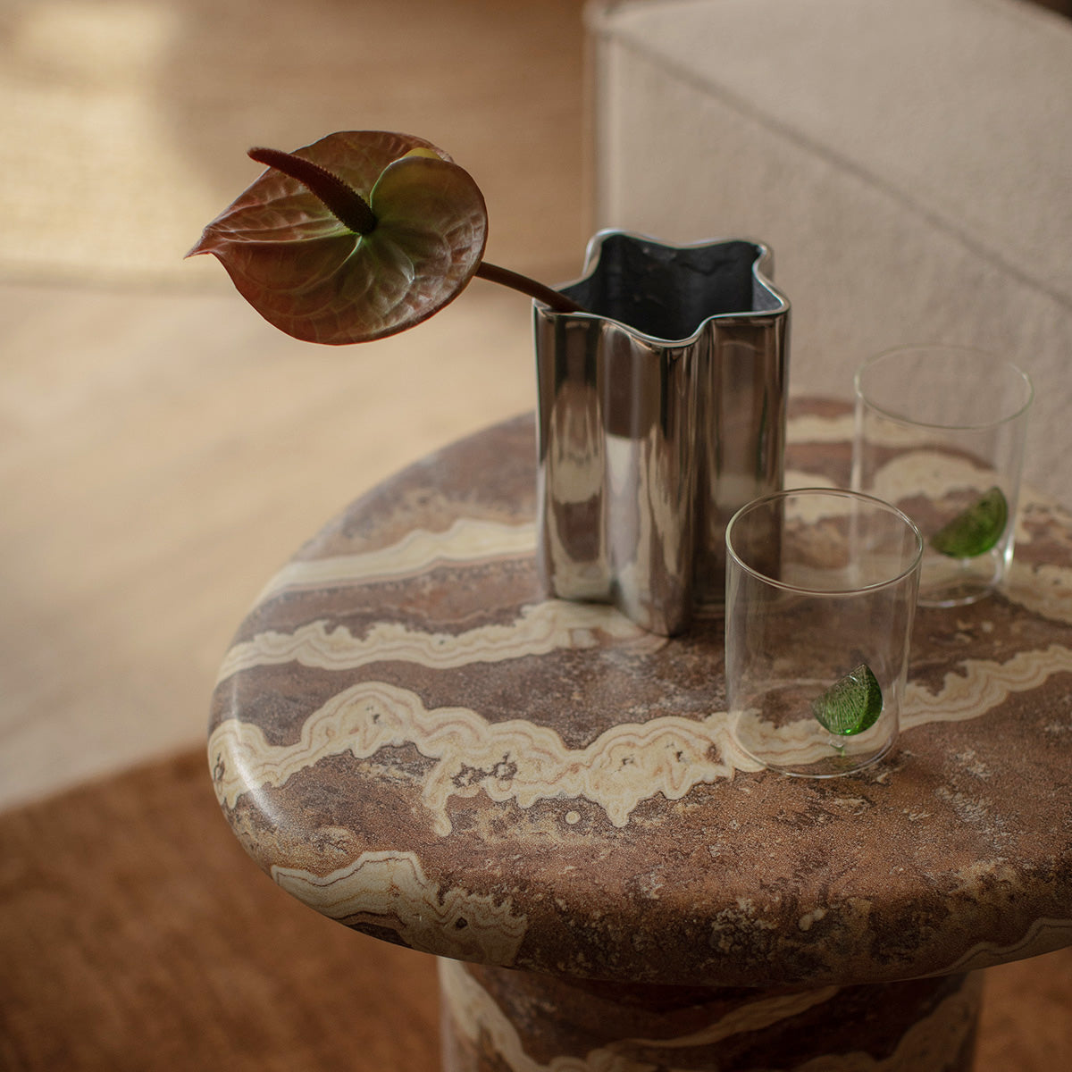 Azzurra Side Table with Tiger Onyx Finish - Modern End Table for Living Room, Bedroom & Office Decor