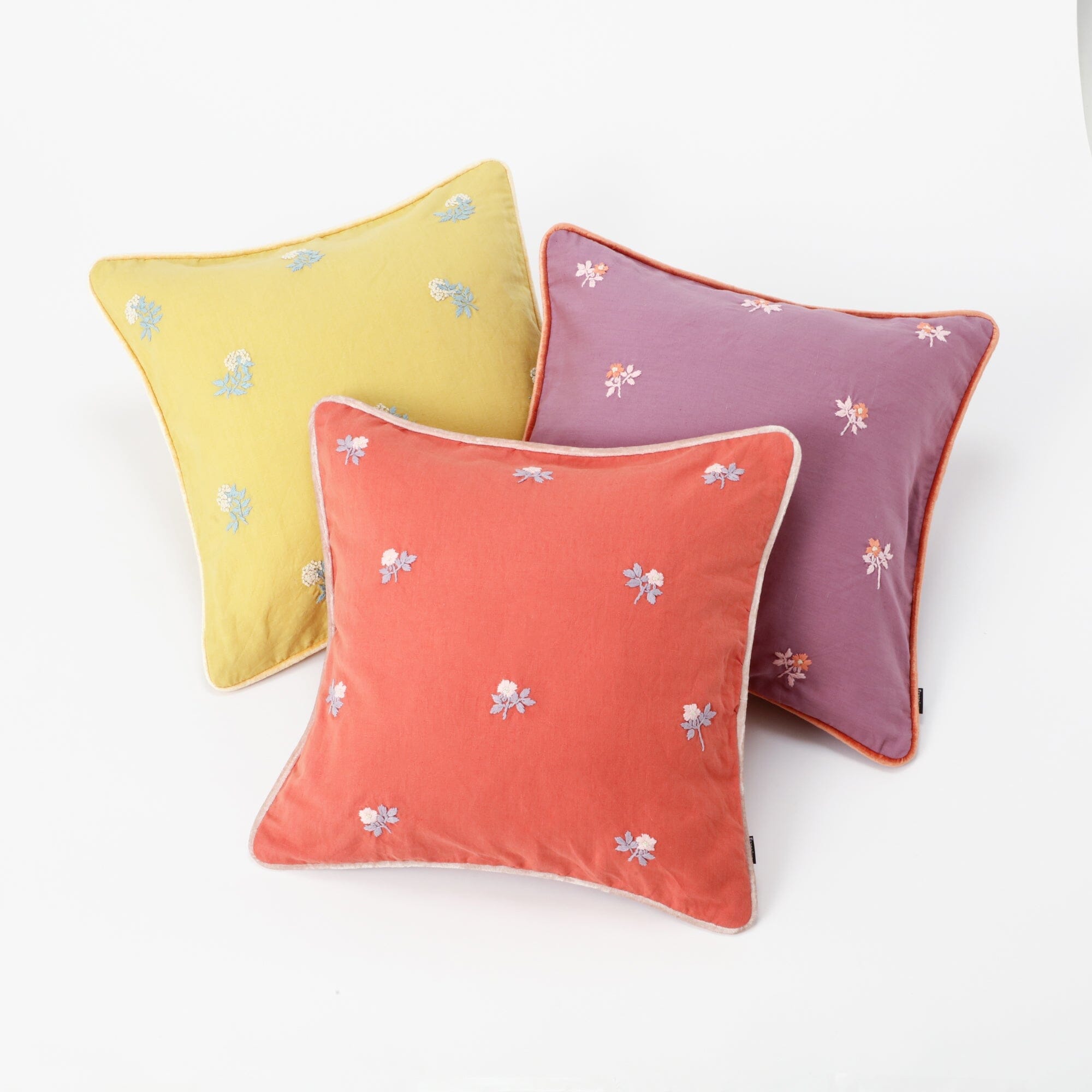 EMB Floral Cushion Cover 18x18 Inches Yellow - Soft Decorative Pillow Case for Sofa, Bed, Living Room & Home Decor