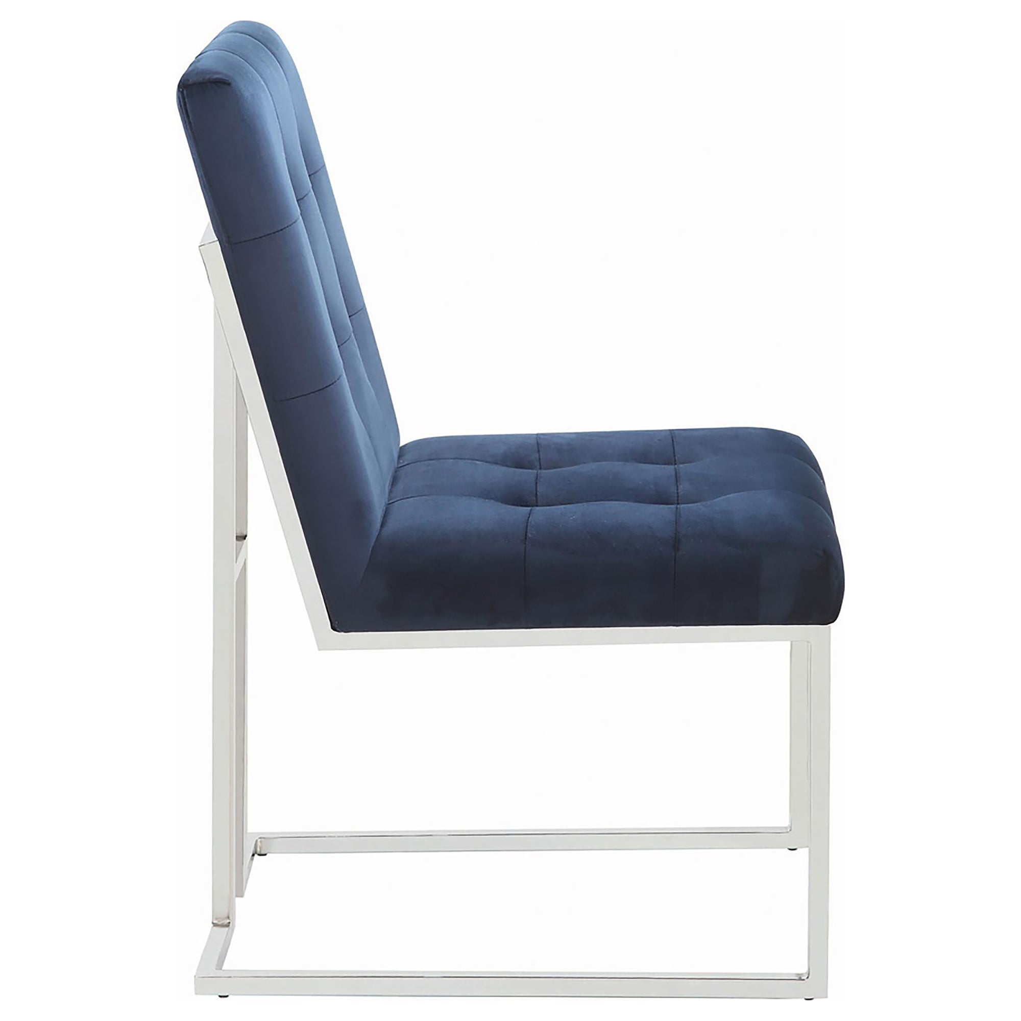 Blue and Chrome Tufted Back Dining Chairs (Set of 2) - Modern Upholstered Kitchen Chairs for Dining Room, Restaurant, or Office - Comfortable & Stylish Seating Solution
