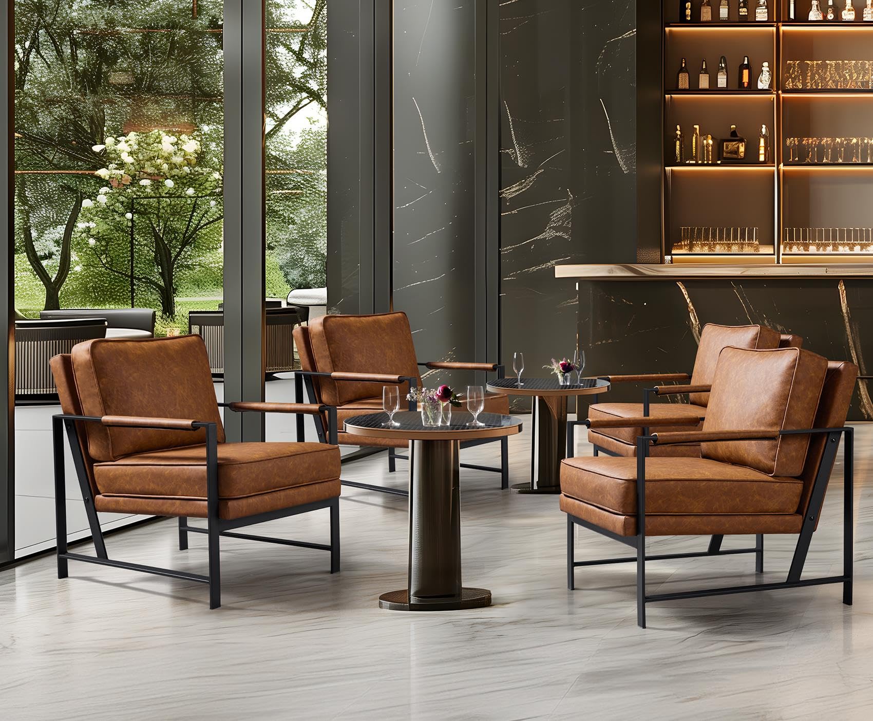 Yaheetech PU Leather Armchairs Set of 2, Retro Modern Accent Chairs with Soft Padded Seat & 105° Reclined Backrest - Light Brown Lounge Chairs for Living Room, Office, Bedroom or Study - Perfect for Reading, Relaxing & Home Decor