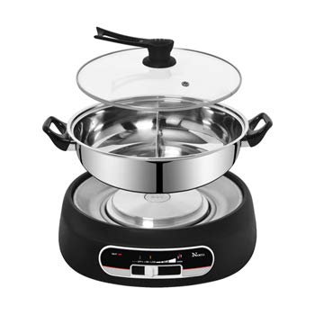 5 Quart 2-Way Divided Hot Pot with 1600W Rapid Heating - Adjustable Temperature Control & Durable Stainless Steel Pot - Glass Lid with Safety Handle - Perfect for Family Dinners, Parties & Asian Cuisine Cooking