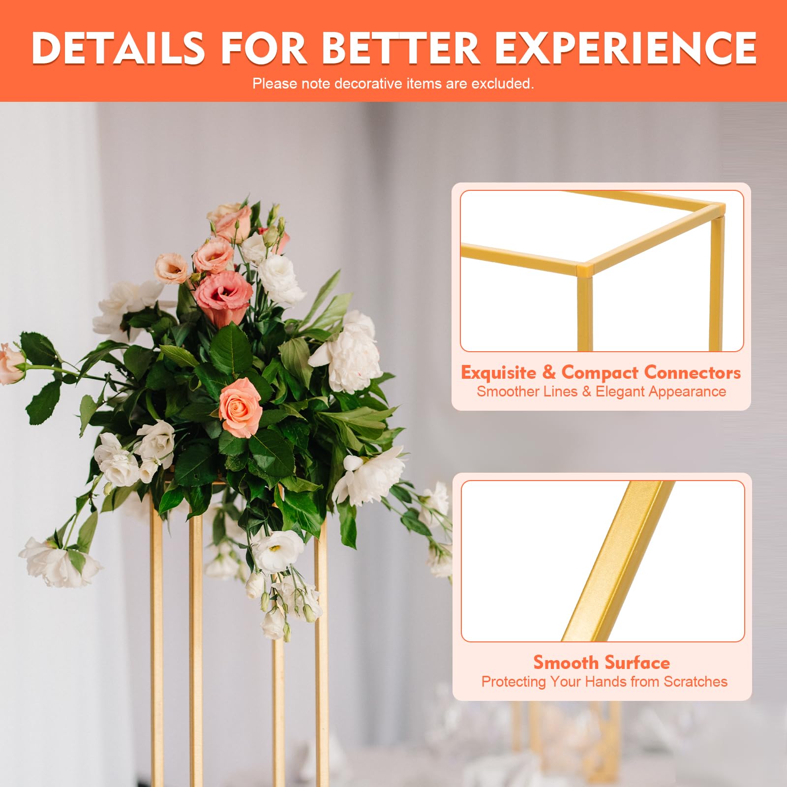 10 PCS Metal Wedding Flower Column Vase Set - Rectangular Flower Stand for Centerpieces, Home Decor - Perfect for Wedding Ceremony, Reception & Party Decorations