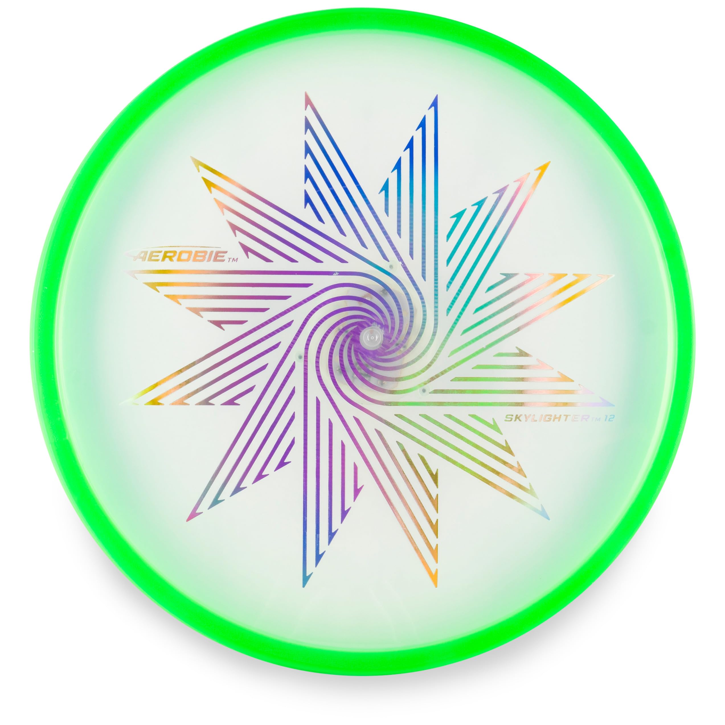 Aerobie Skylighter Disc - 12 Inch LED Light Up Flying Disc (Green) - Perfect for Nighttime Play, Beach Games, and Outdoor Activities