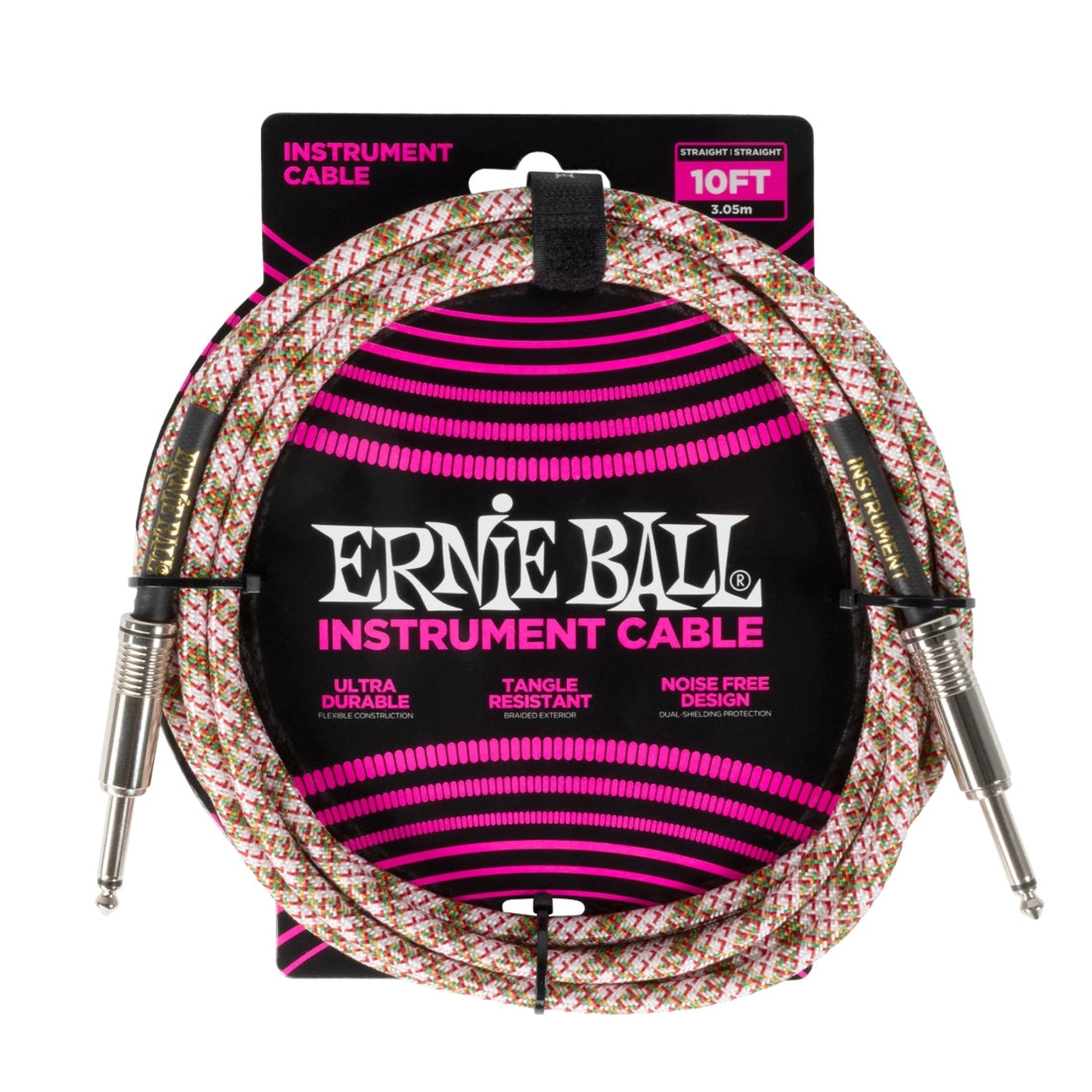 Ernie Ball 10ft Braided Guitar Cable - High-Quality Instrument Cable for Electric Guitar & Bass (Emerald Argyle) | Perfect for Stage Performances, Studio Recording & Home Practice