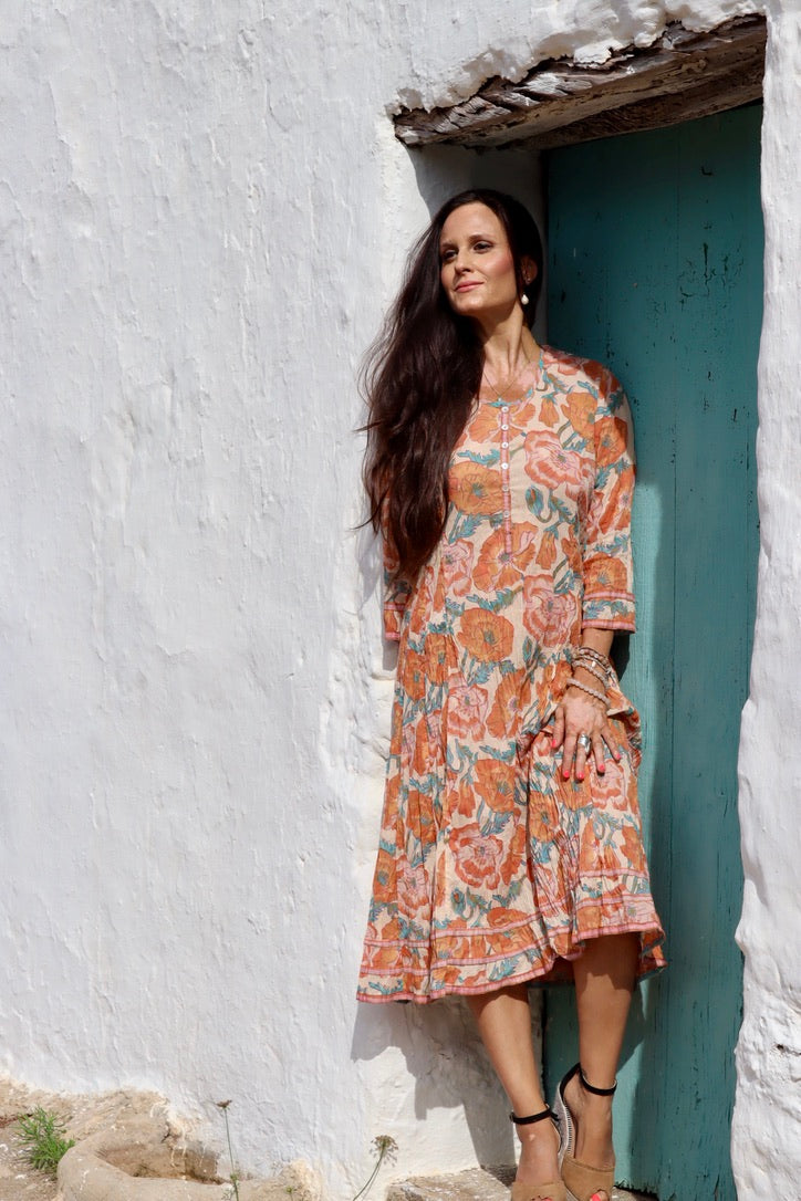 KALI DRESS SUNFLOWER - Floral Print Summer Maxi Dress for Women | Beach Wedding Party Outfit | Boho Chic Fashion