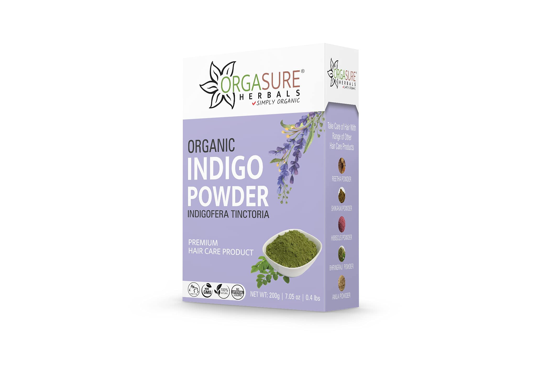 ORGASURE Indigo Powder for Black Hair - 100% Natural Herbal Hair Dye | Indigofera Tinctoria Leaves Powder (200g) | Safe Chemical-Free Gray Coverage | Perfect for DIY Hair Coloring at Home & Ayurvedic Hair Treatments