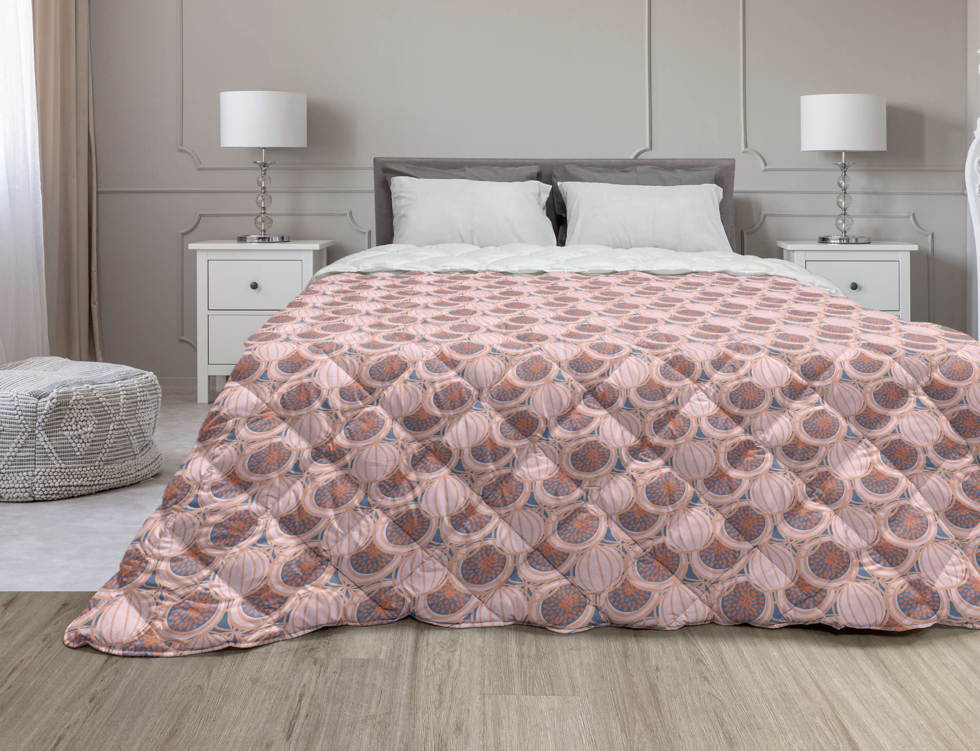 Ambesonne Fruits Down Alternative Comforter - Twin XL Size, Dark Turquoise Coral & Rose, Microfiber All-Season Quilt with Summer Figs Tropical Design | Perfect for Bedroom Decor, Guest Room, Dorm, and Cozy Home Comfort
