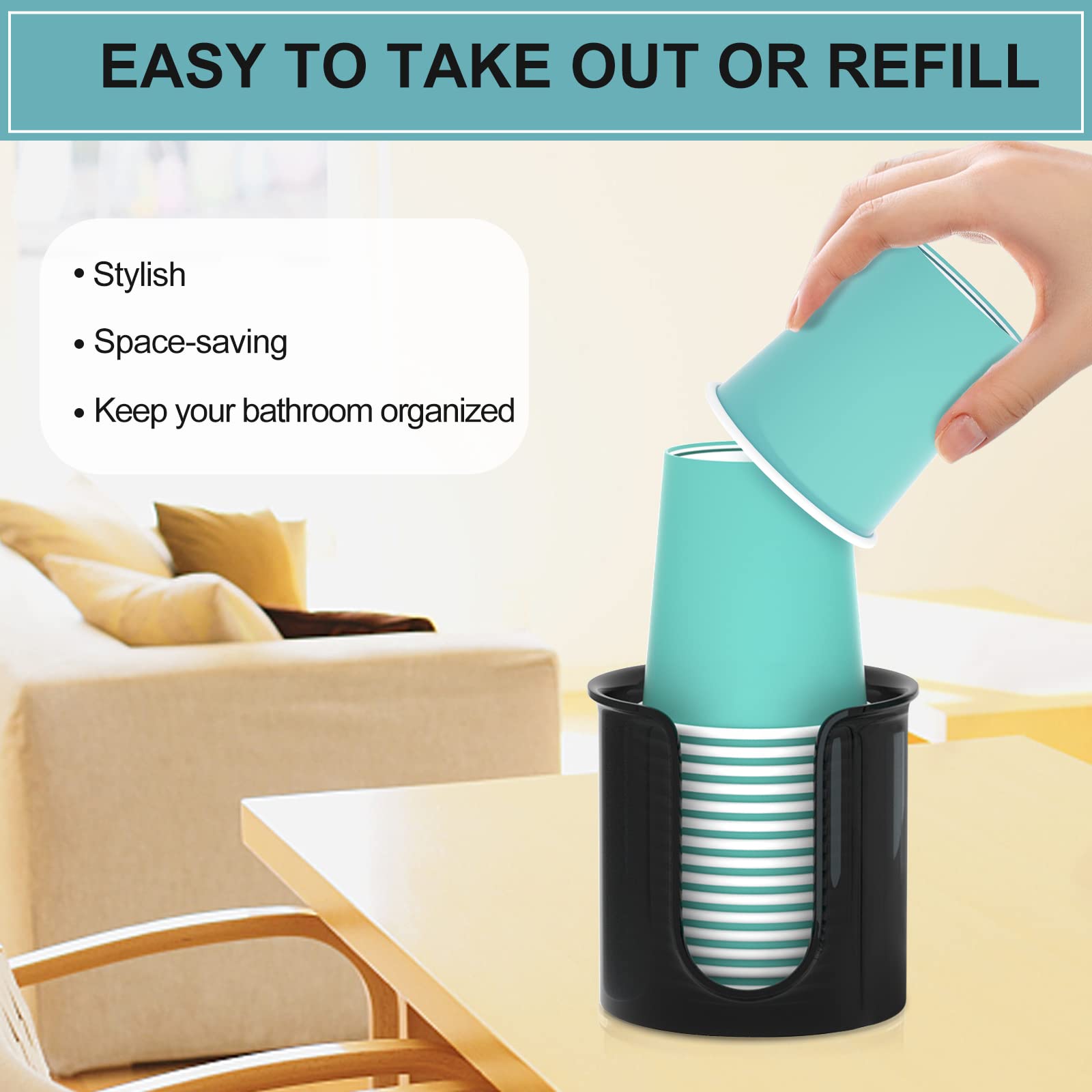 2-Pack Black 3 oz Bathroom Cup Holder - Small Paper Cup Dispenser for Mouthwash & Vanity Countertop Organization - Perfect for Bathroom, Salon, Hotel & Home Use - Ideal for Oral Rinse, Dental Care & Guest Convenience